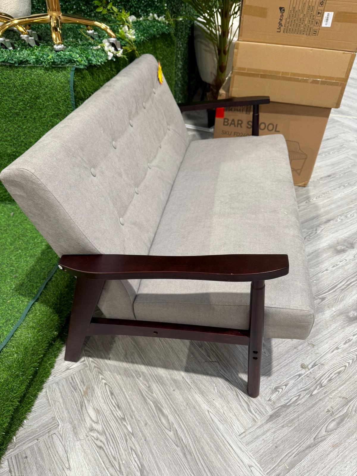 Button Tufted Linen Upholstered Sofa Armchair with Wooden Frame Light Grey