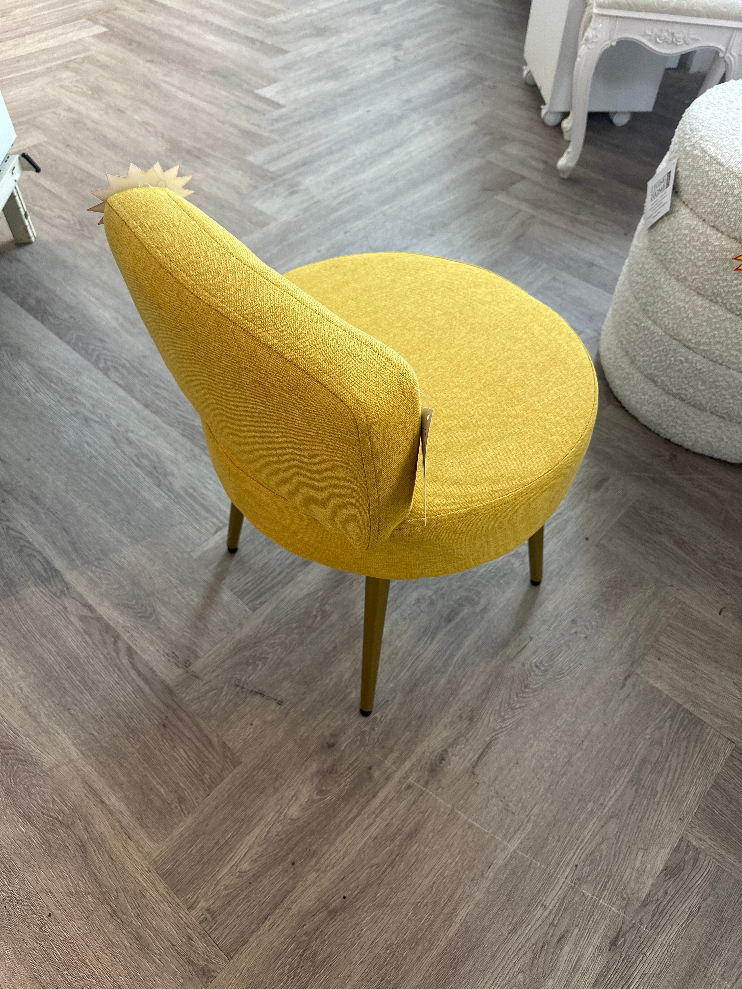 Modern Yellow Linen Dressing Table Stool with Champagne Gold Iron Legs