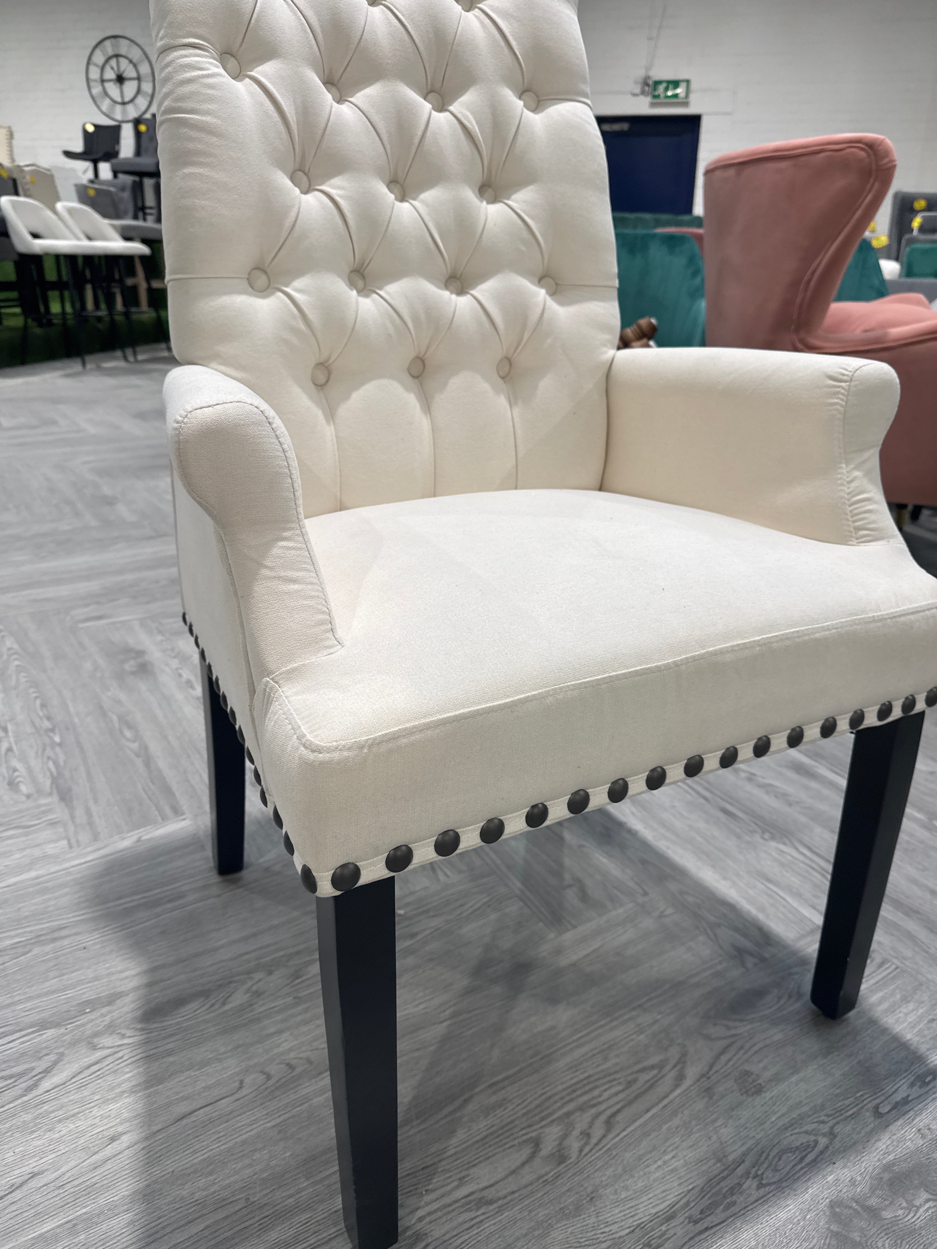 Off-white Upholstered Buttoned Nailhead Trim Dining Chair