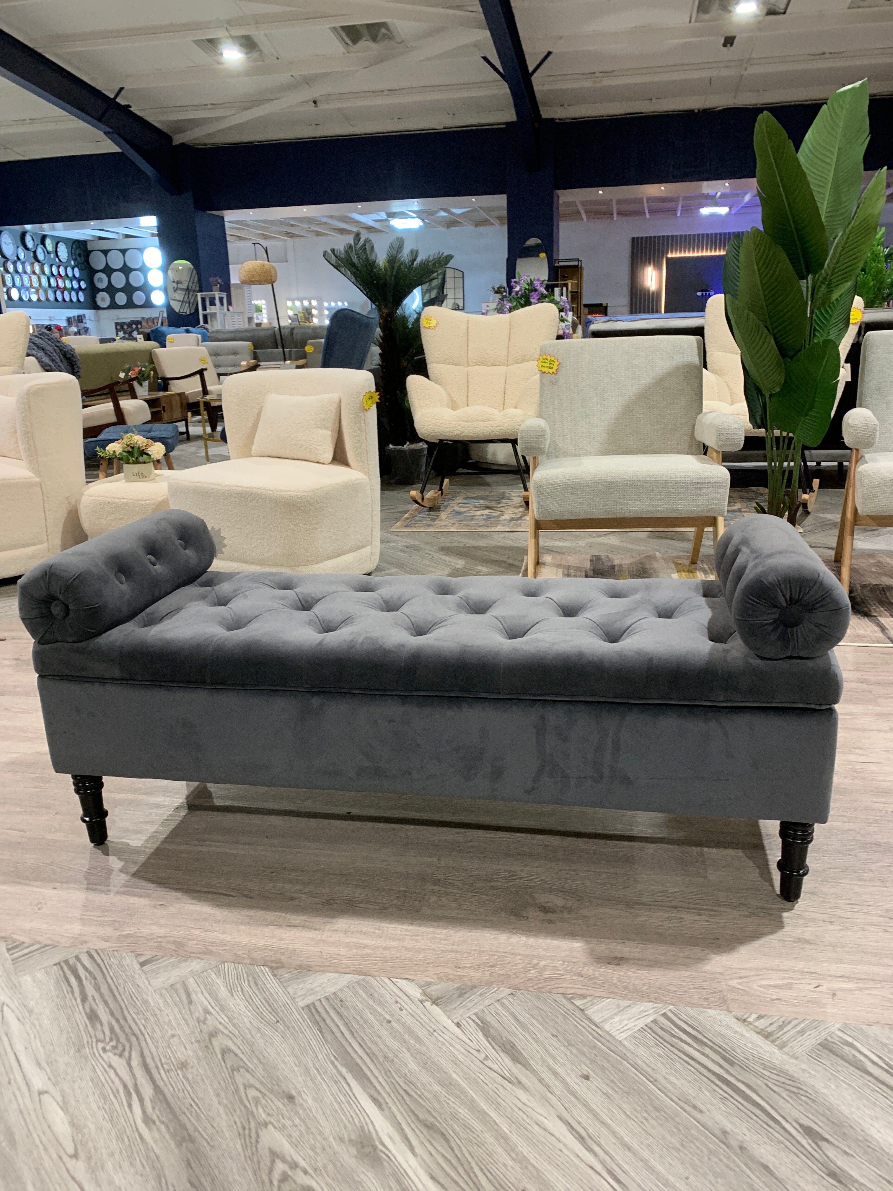 Grey Flip Top Storage Bench with Side Arms