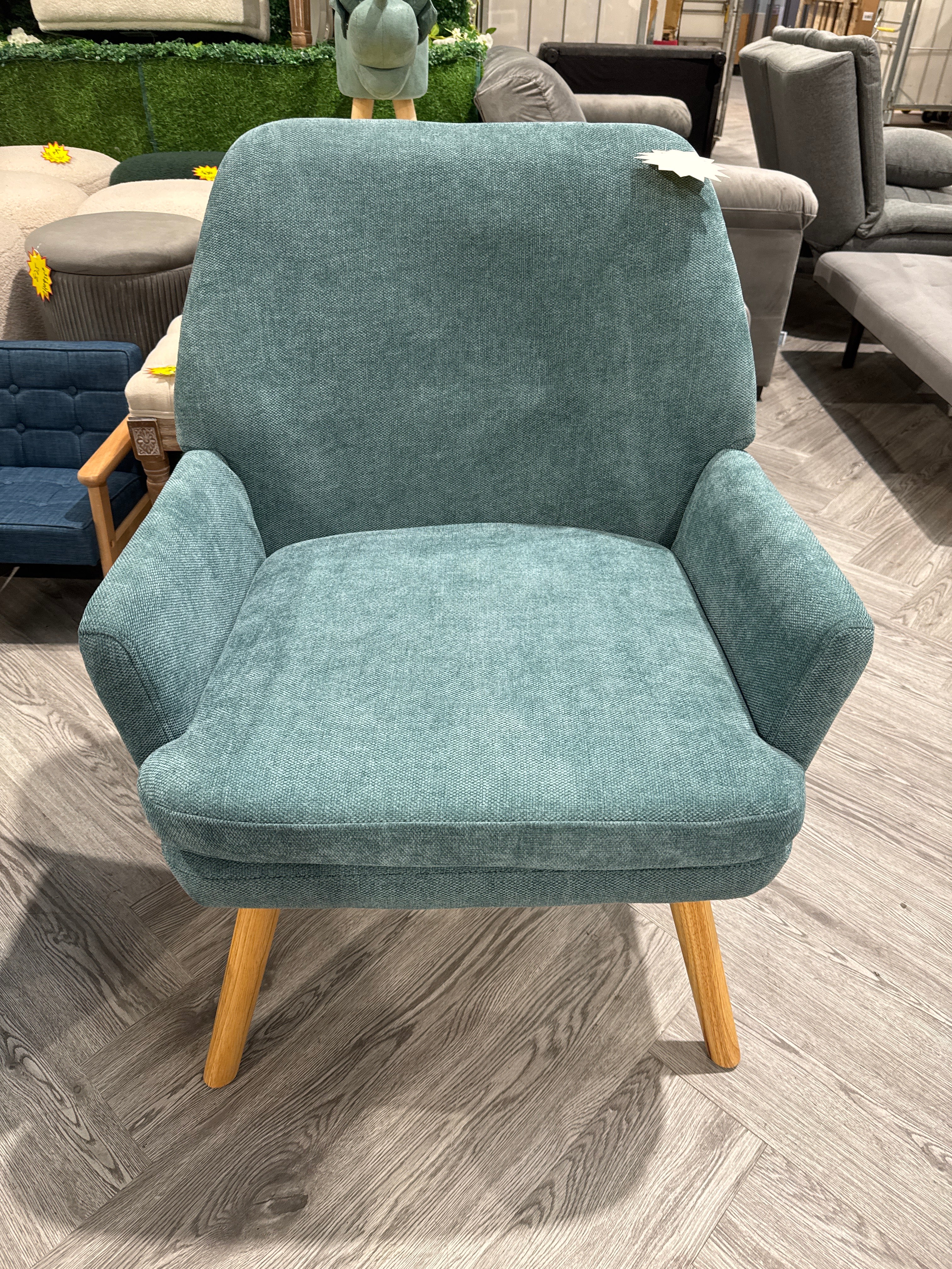 Teal Chenille Accent Armchair with Wooden Legs