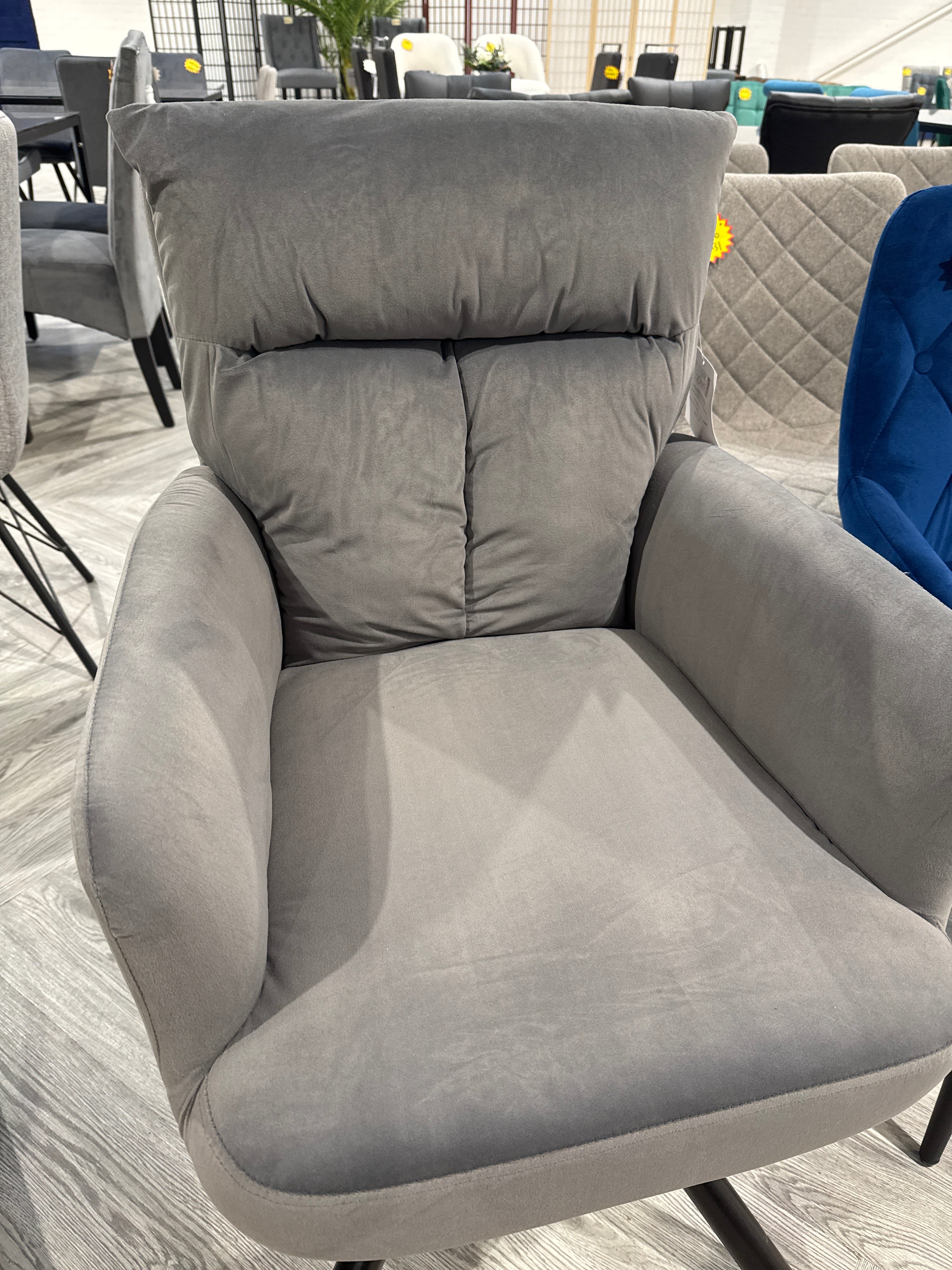 Grey Modern Upholstered Swivel Armchair with Black Legs