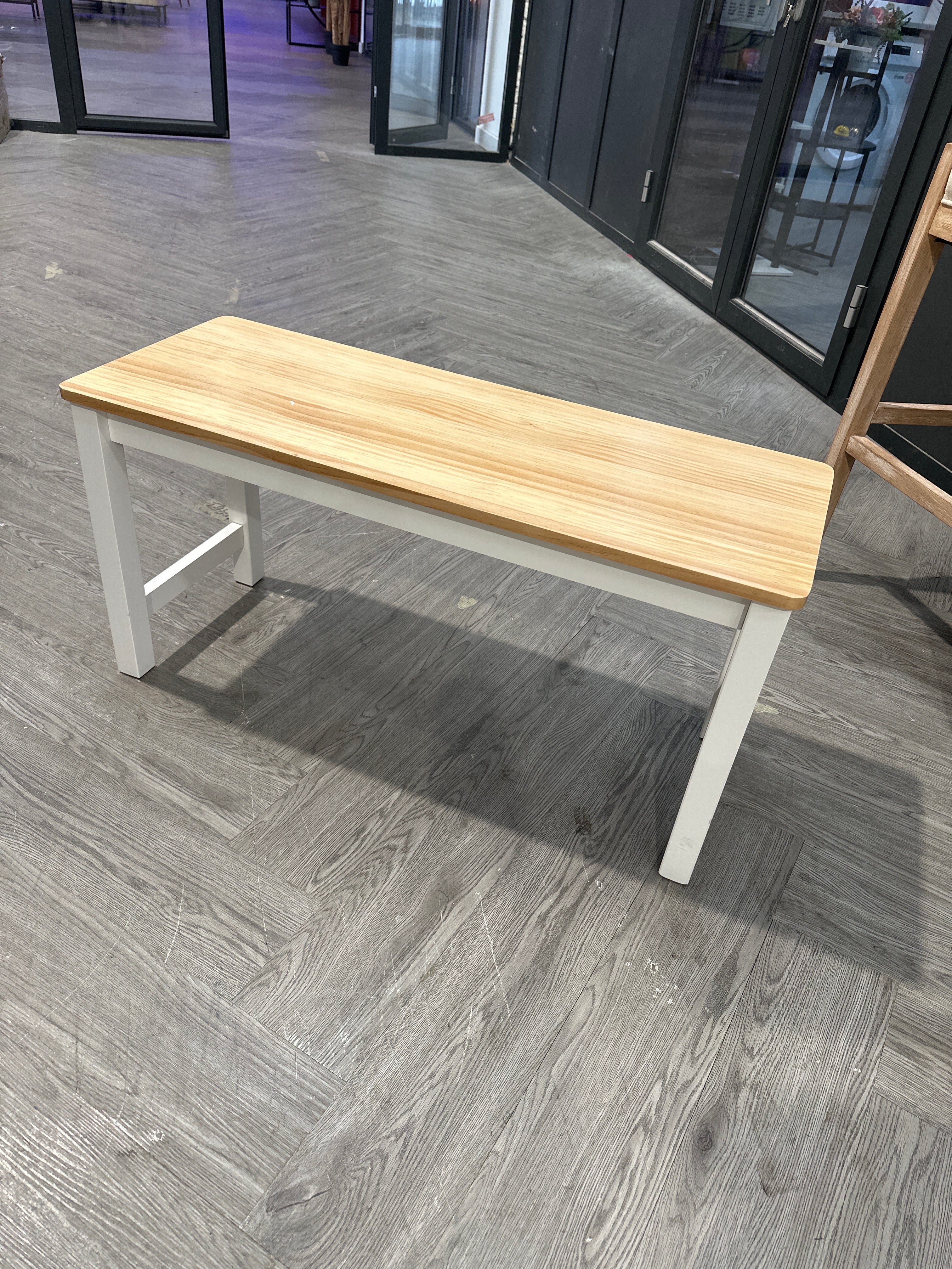 Pine Wood Bench with White Painted Base