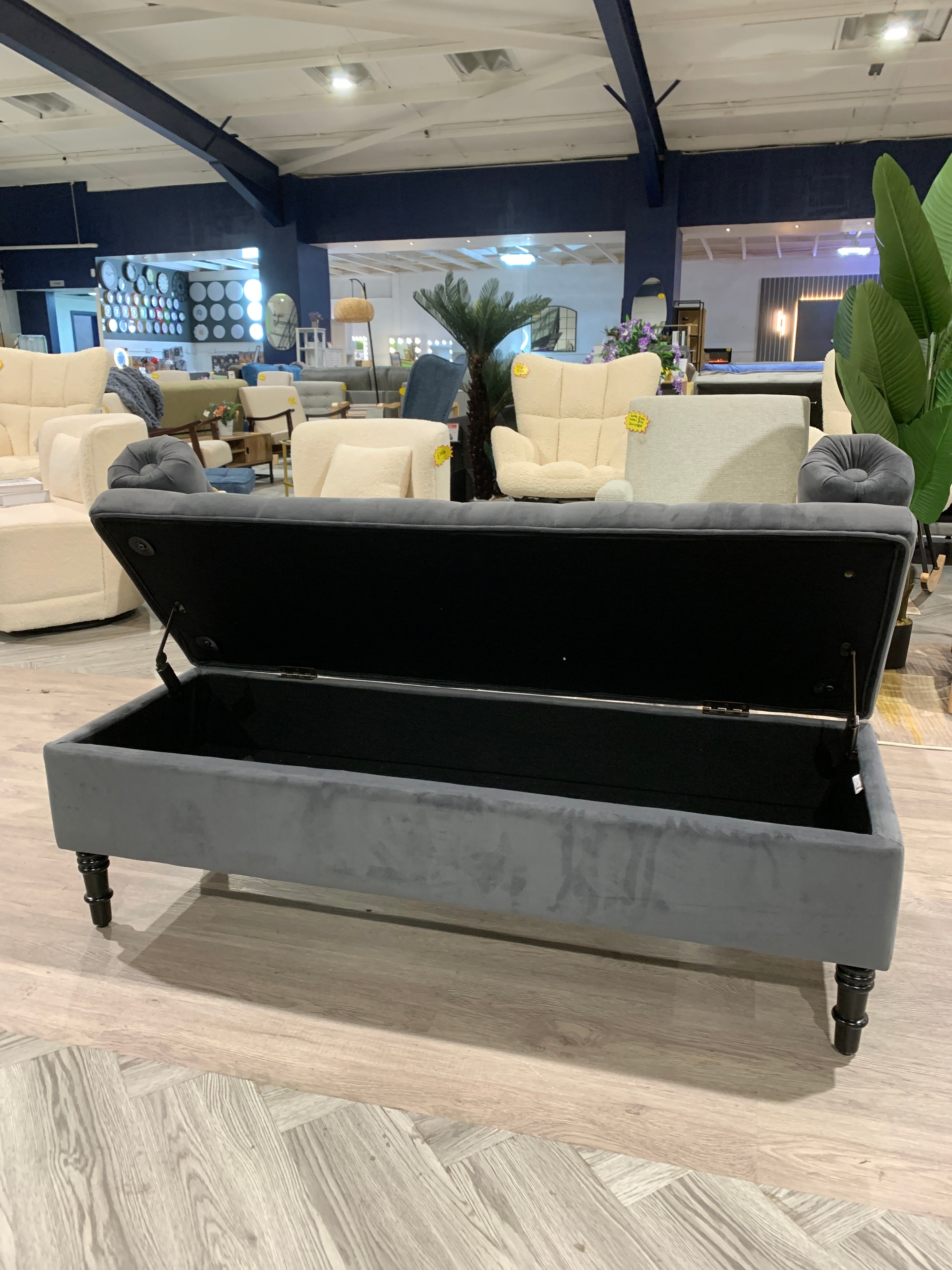 Grey Flip Top Storage Bench with Side Arms