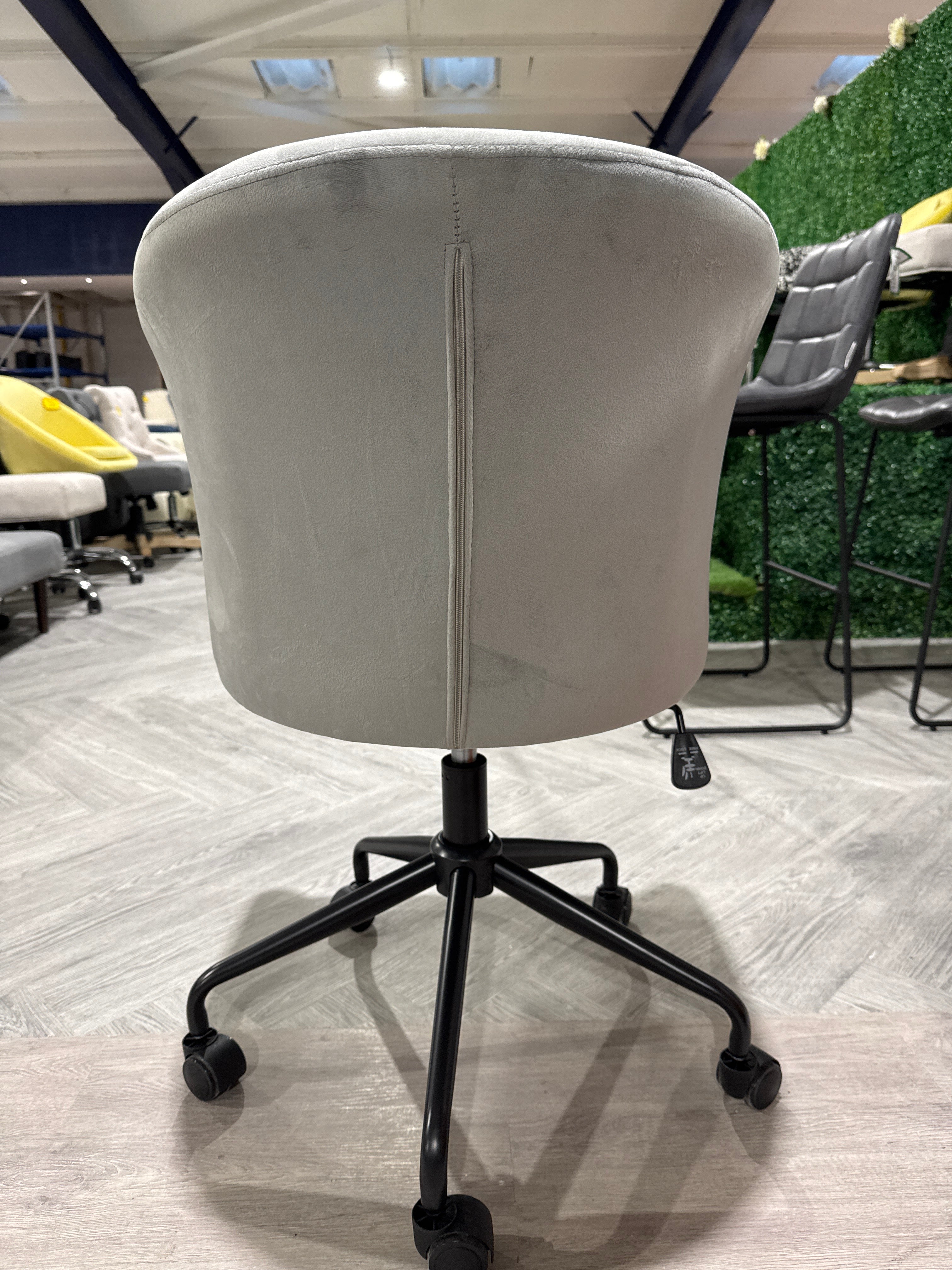 Curved Back Velvet Swivel Office Chair Grey