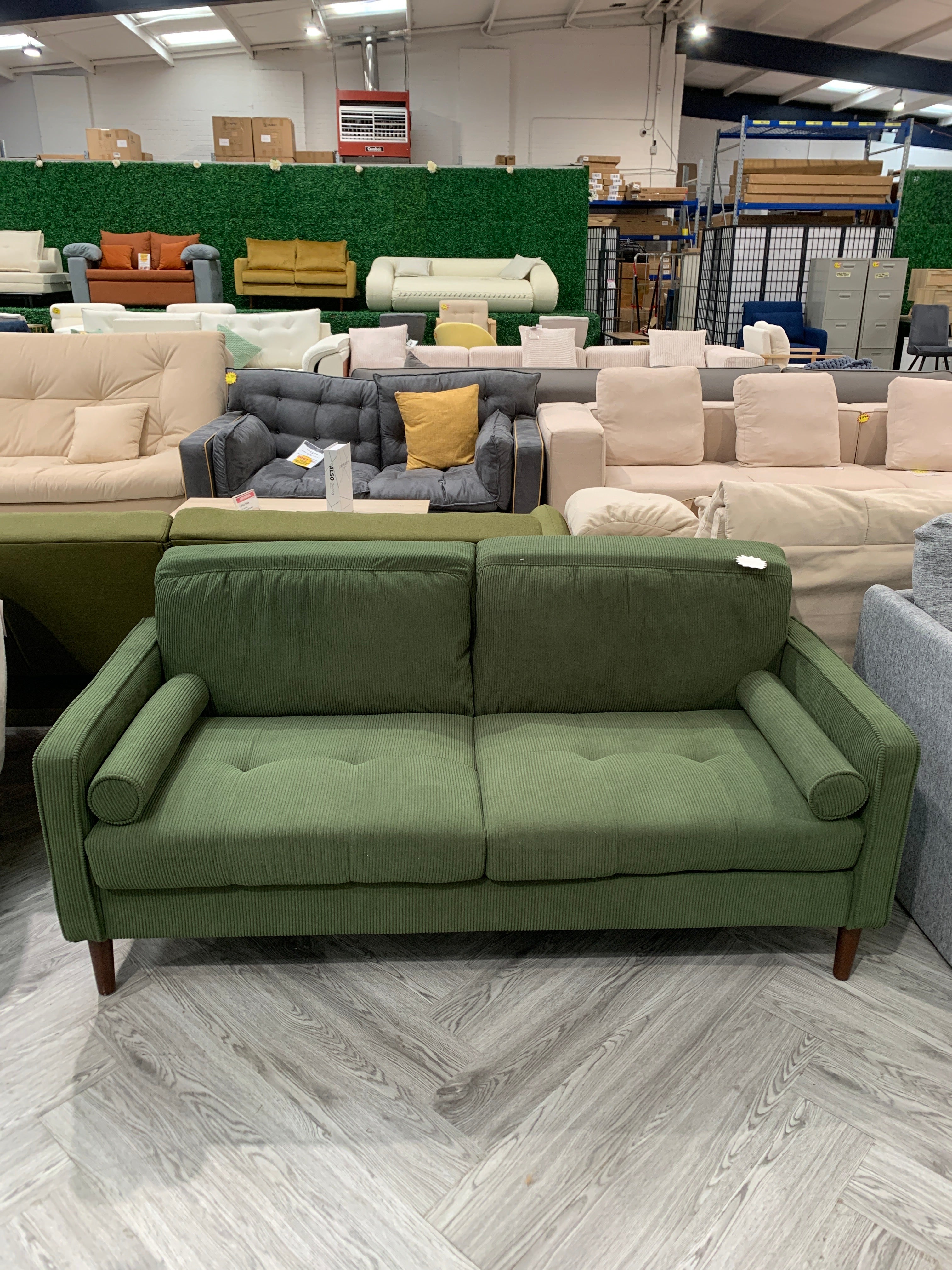 Upholstered Two Seater Sofa with Throw Pillows Green