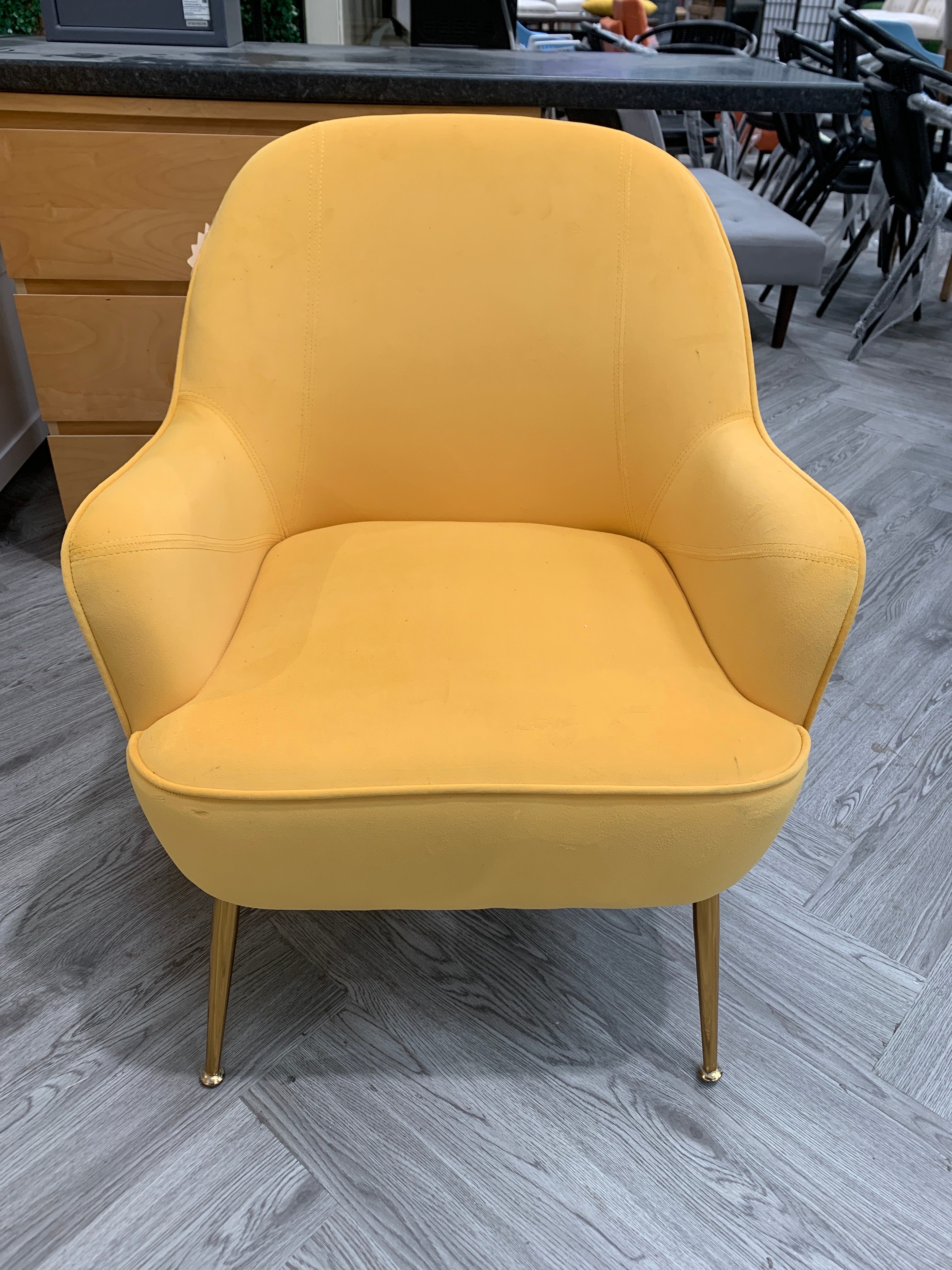 Yellow Contemporary Upholstered Comfy Armchair with Gold-Plated Feet