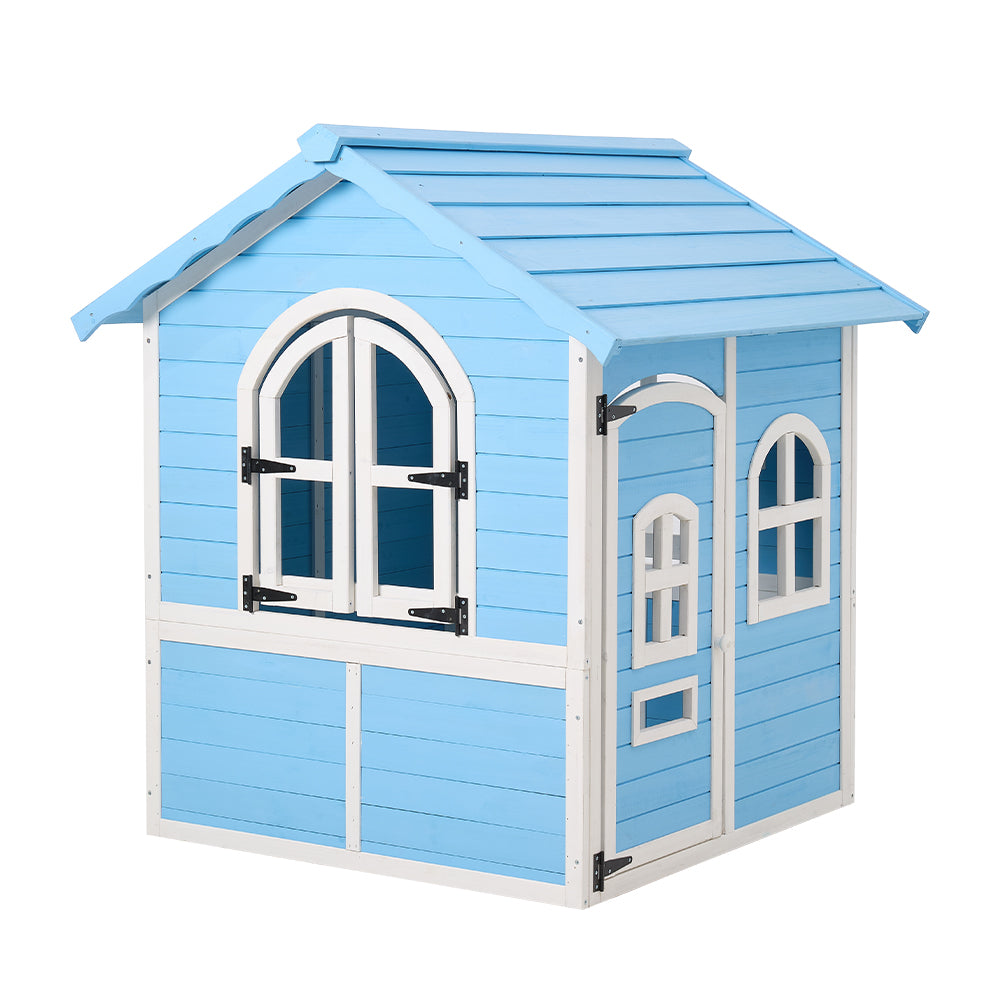 New Large Wooden Kids Playhouse with Windows Light Blue