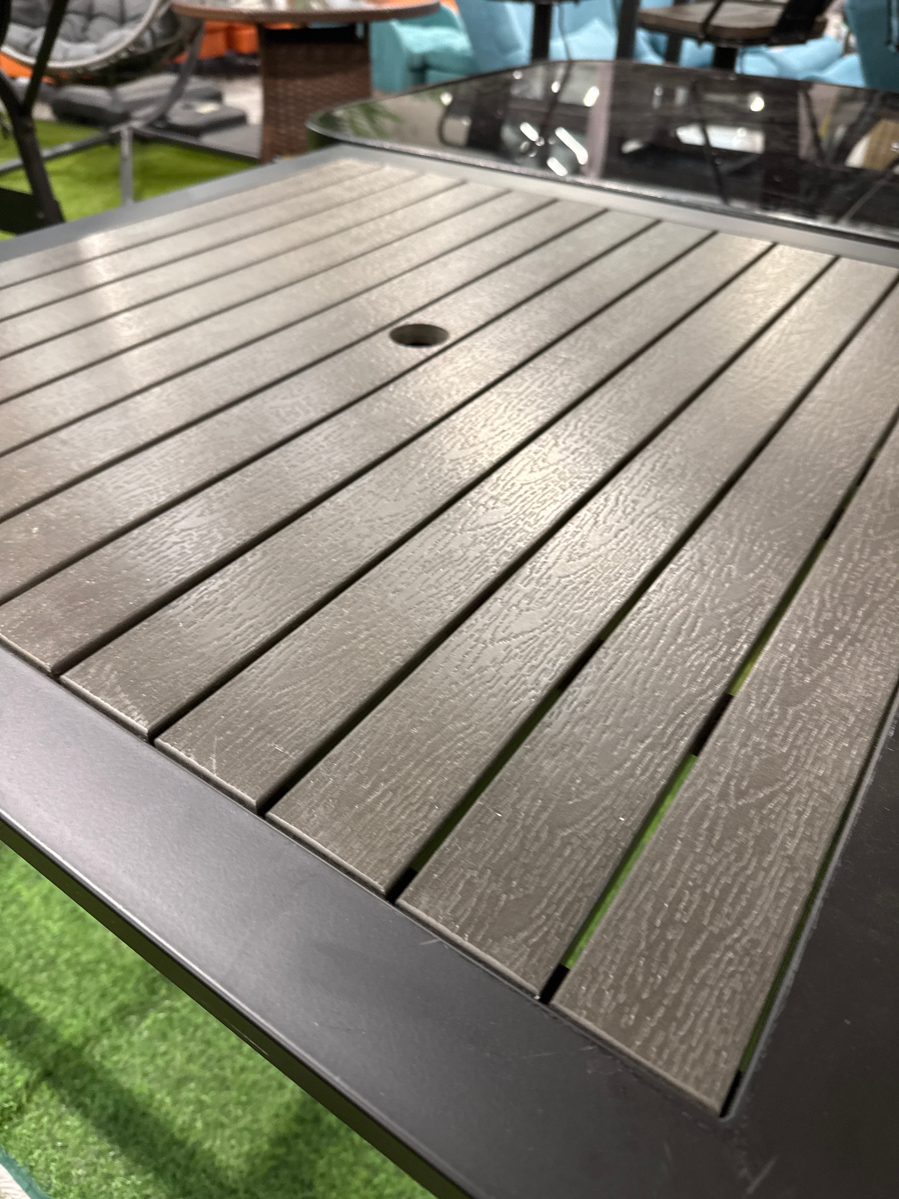 Square Outdoor Dining Table with Parasol Hole Grey 80cm W