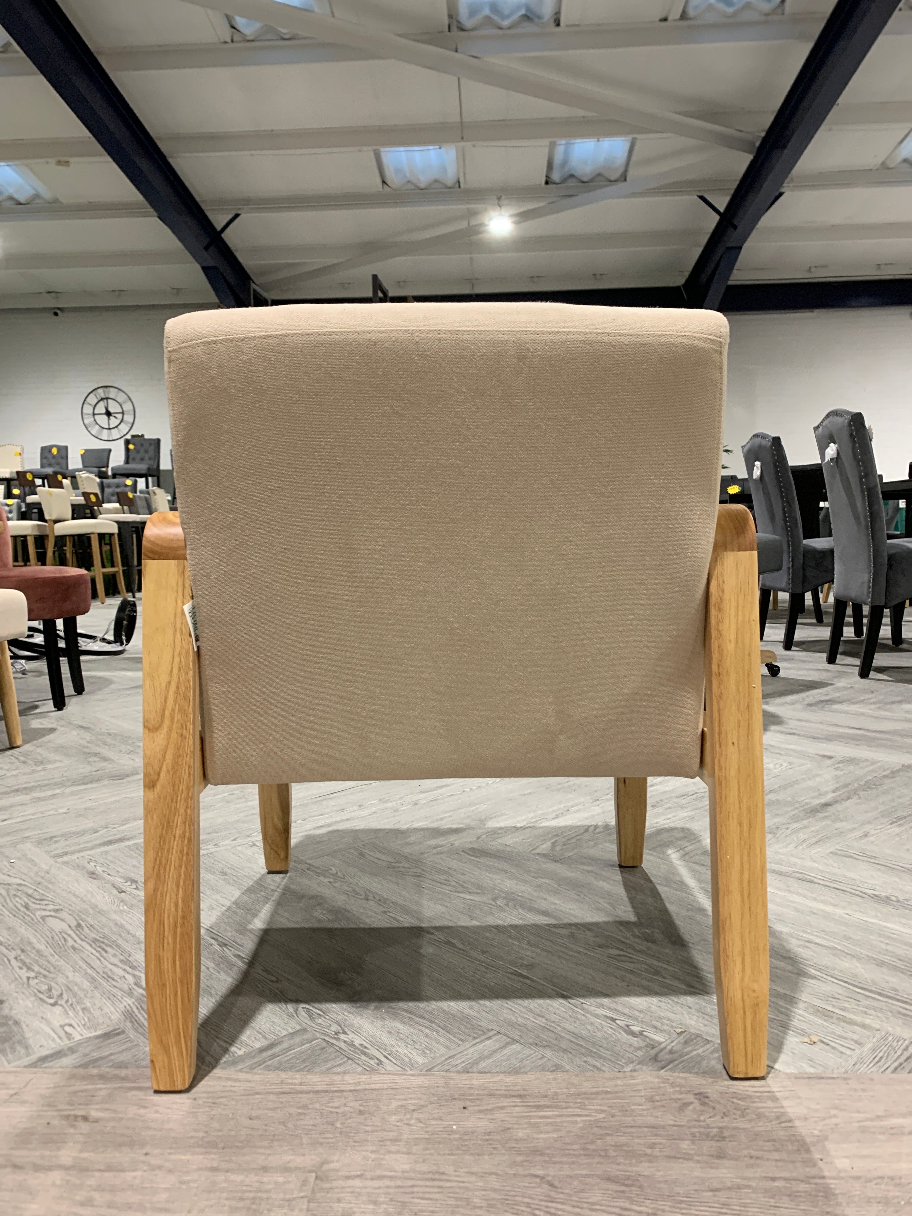 Wood Frame Fabric Upholstered Armchair Beige Seat