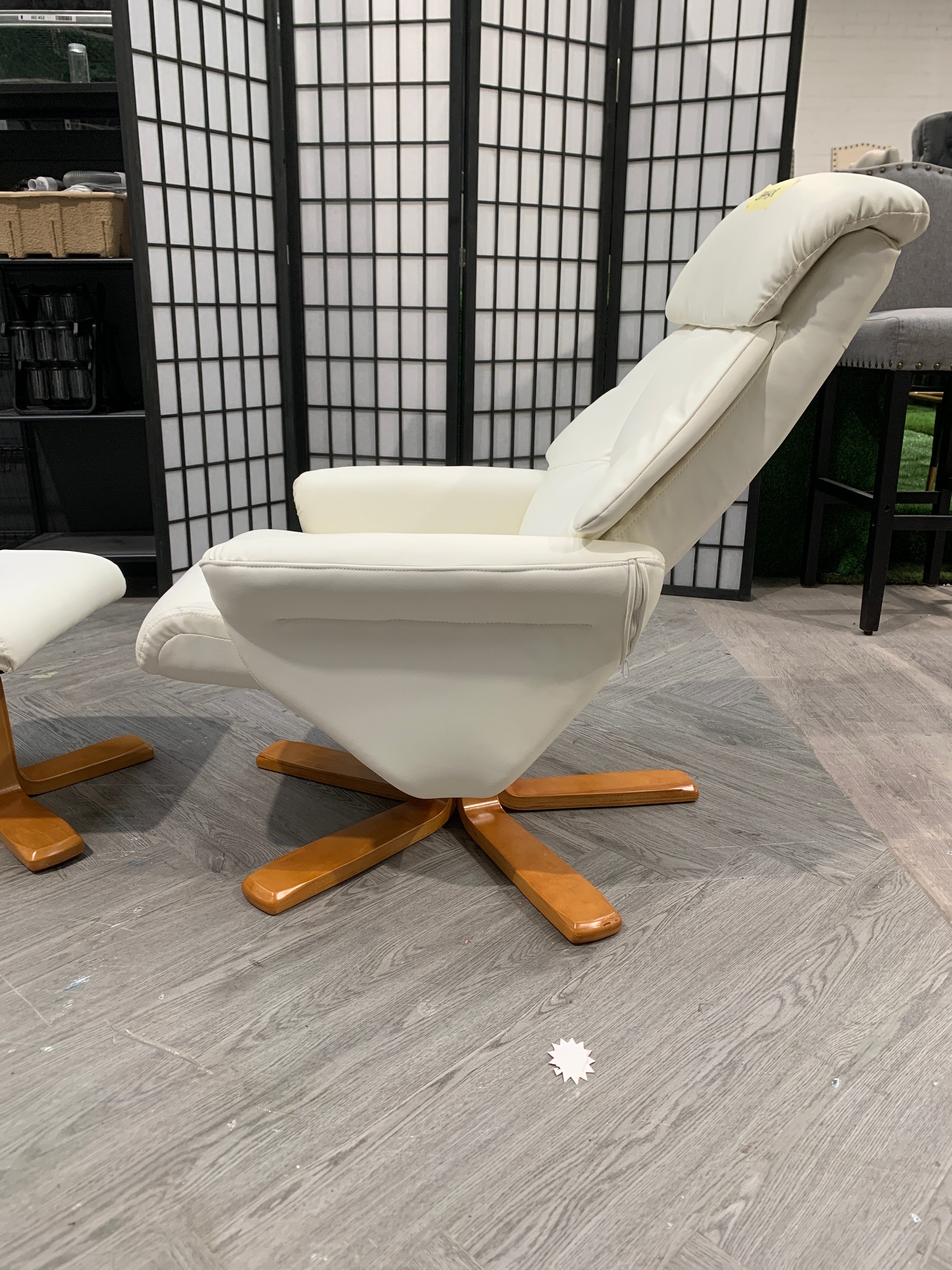 Swivel Faux Leather Lounge Recliner with Footstool Beige