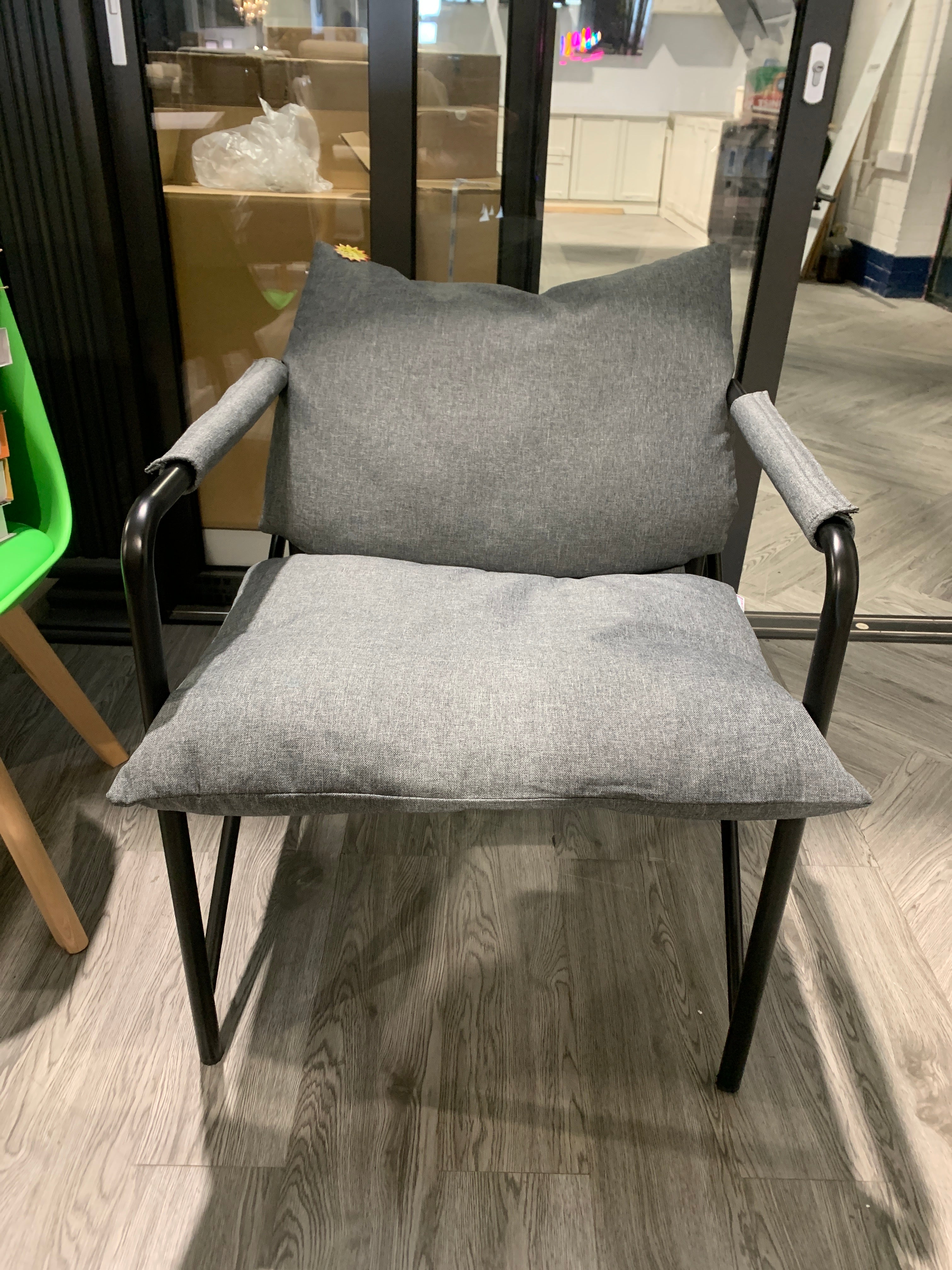 Modern Minimalist Linen Armchair with Metal Frame Grey