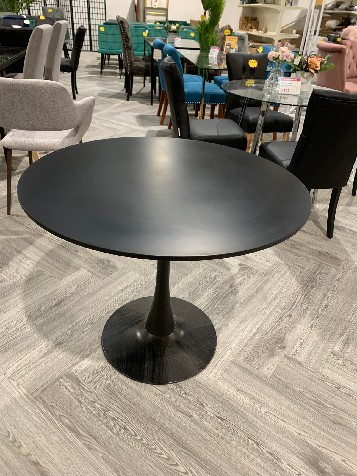Black Modern Round Wooden Table with Metallic Base