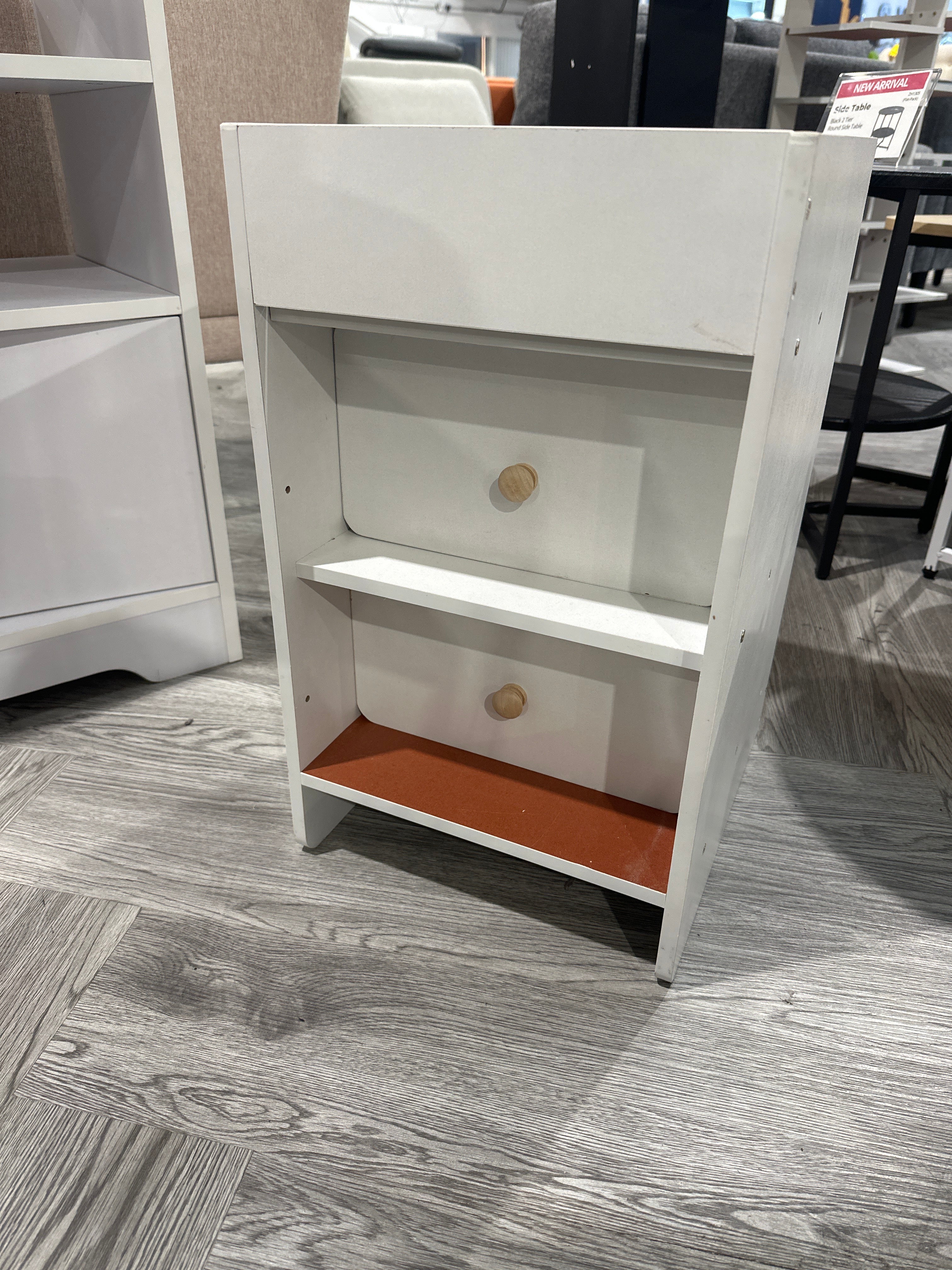 White Bedside Table Cabinet with Two Drawers