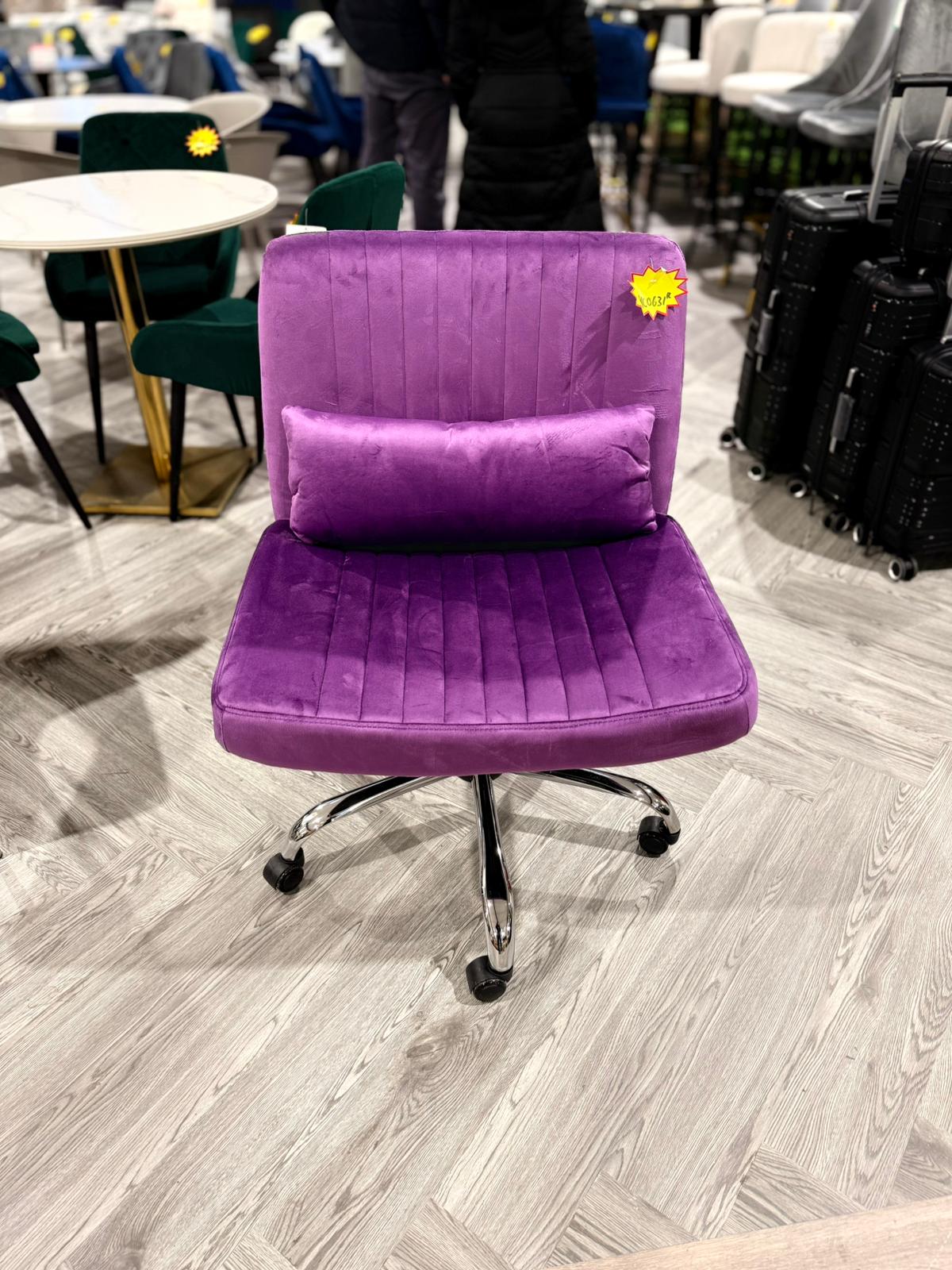 Adjustable Velvet Cross Legged Seating Office Chair with Cushion Purple