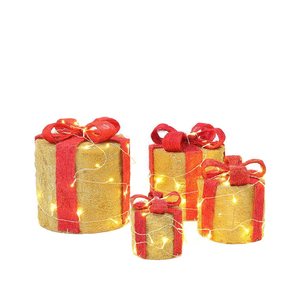 Christmas Gift Box Decorations with LED String Lights 4Pcs