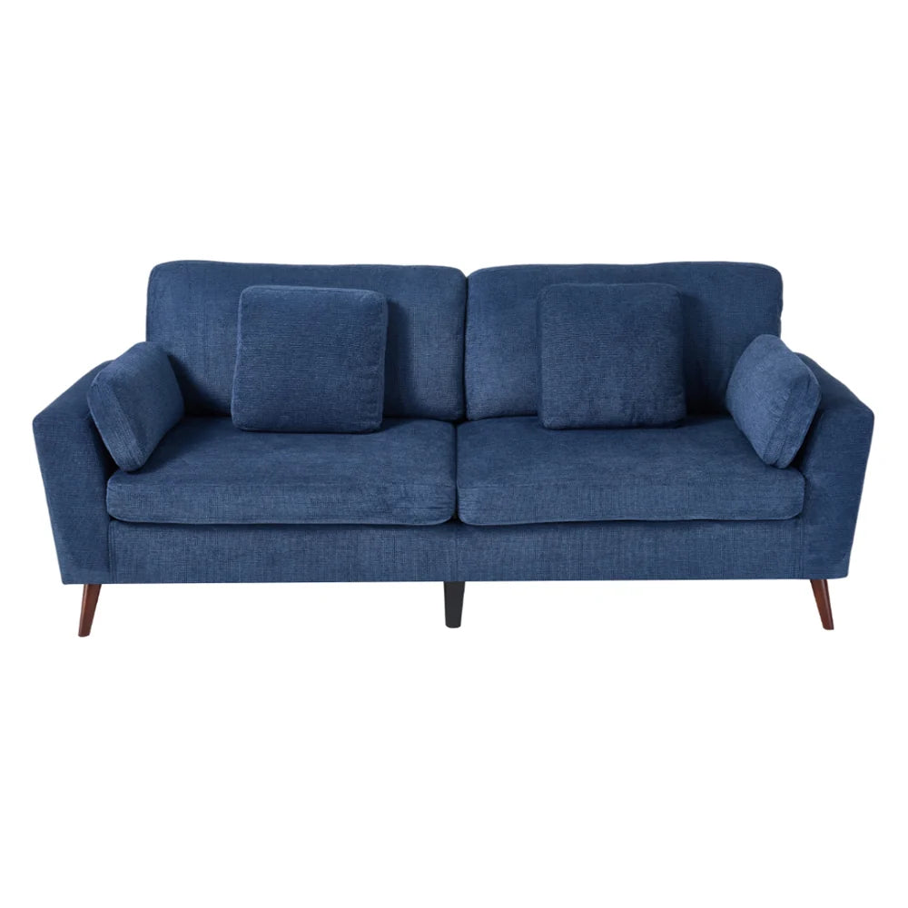 New 2 Seater Chenille Upholstered Sofa with Pillows Blue