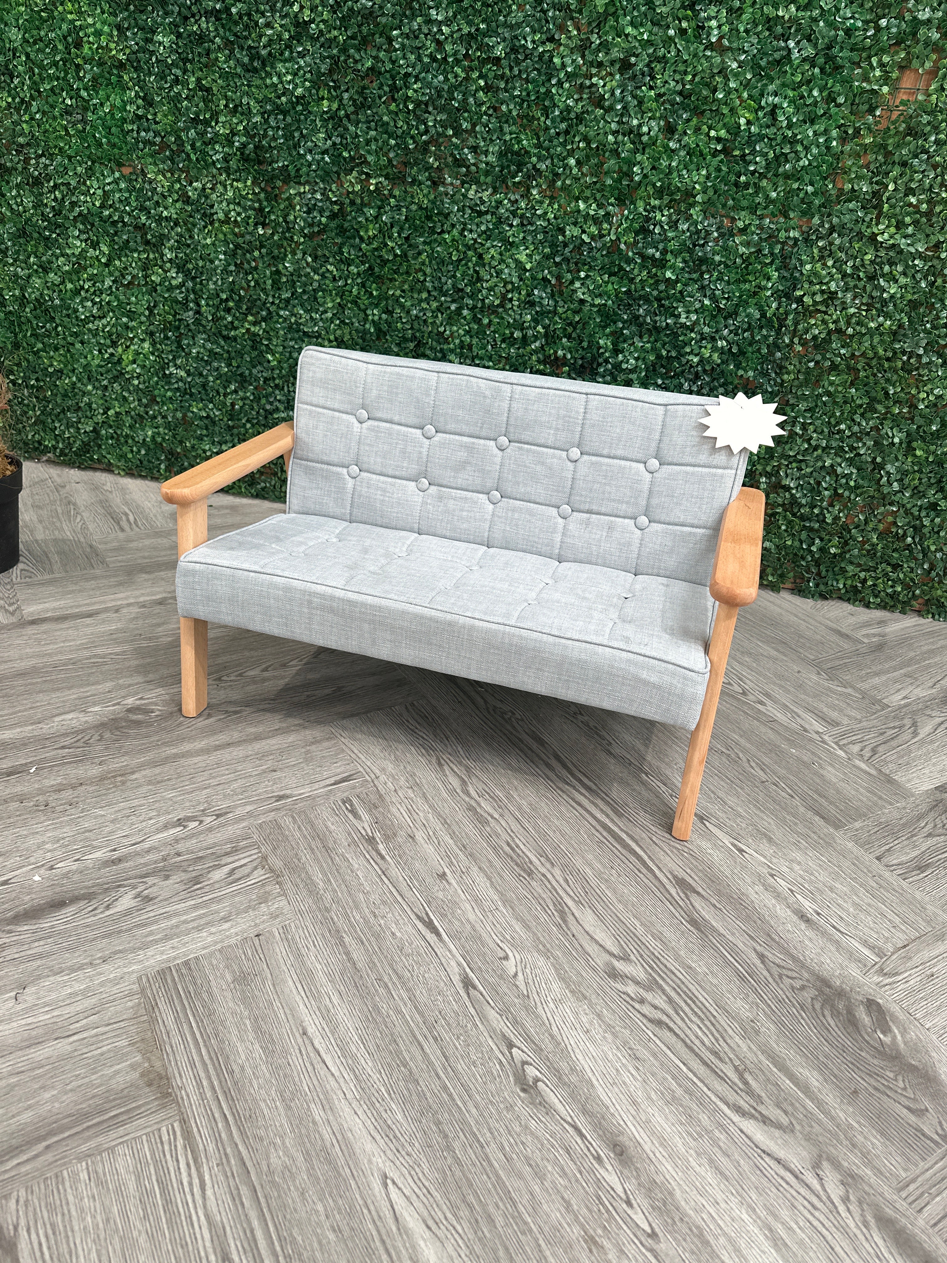 Mini 2 Seater Grey Linen Armchair for Kids with Wooden Frame