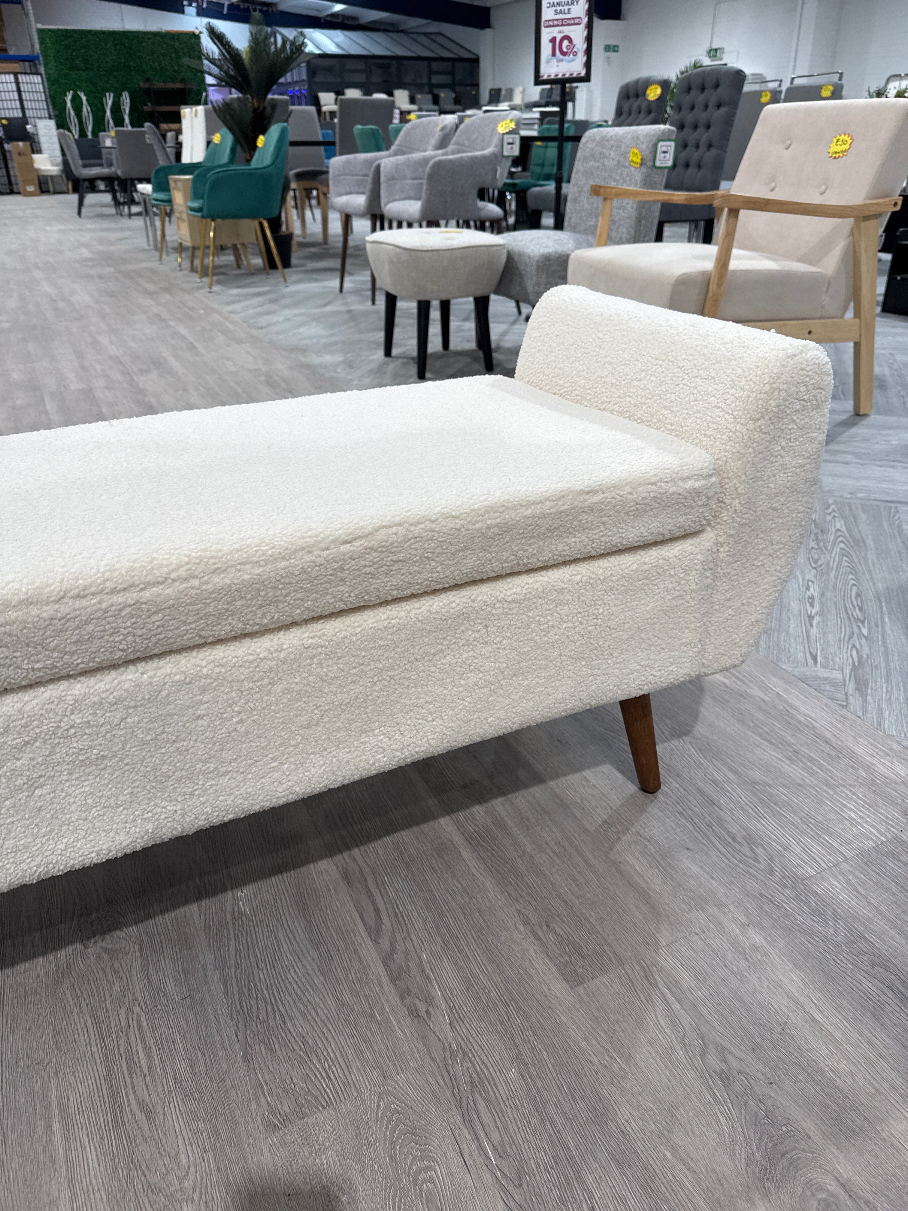 White Teddy Fur Upholstered Storage Bench