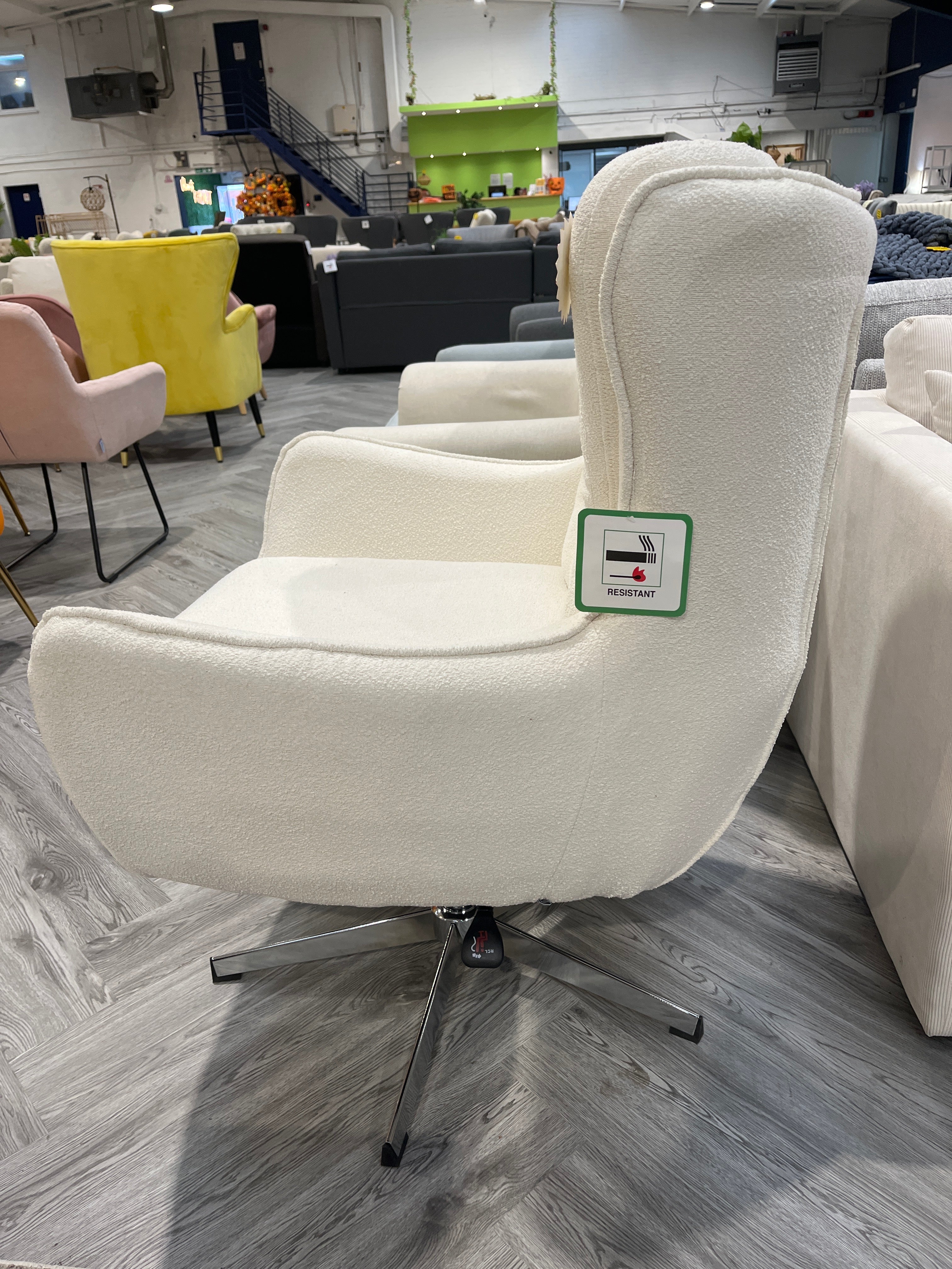 Beige Swivel Linen Office Armchair