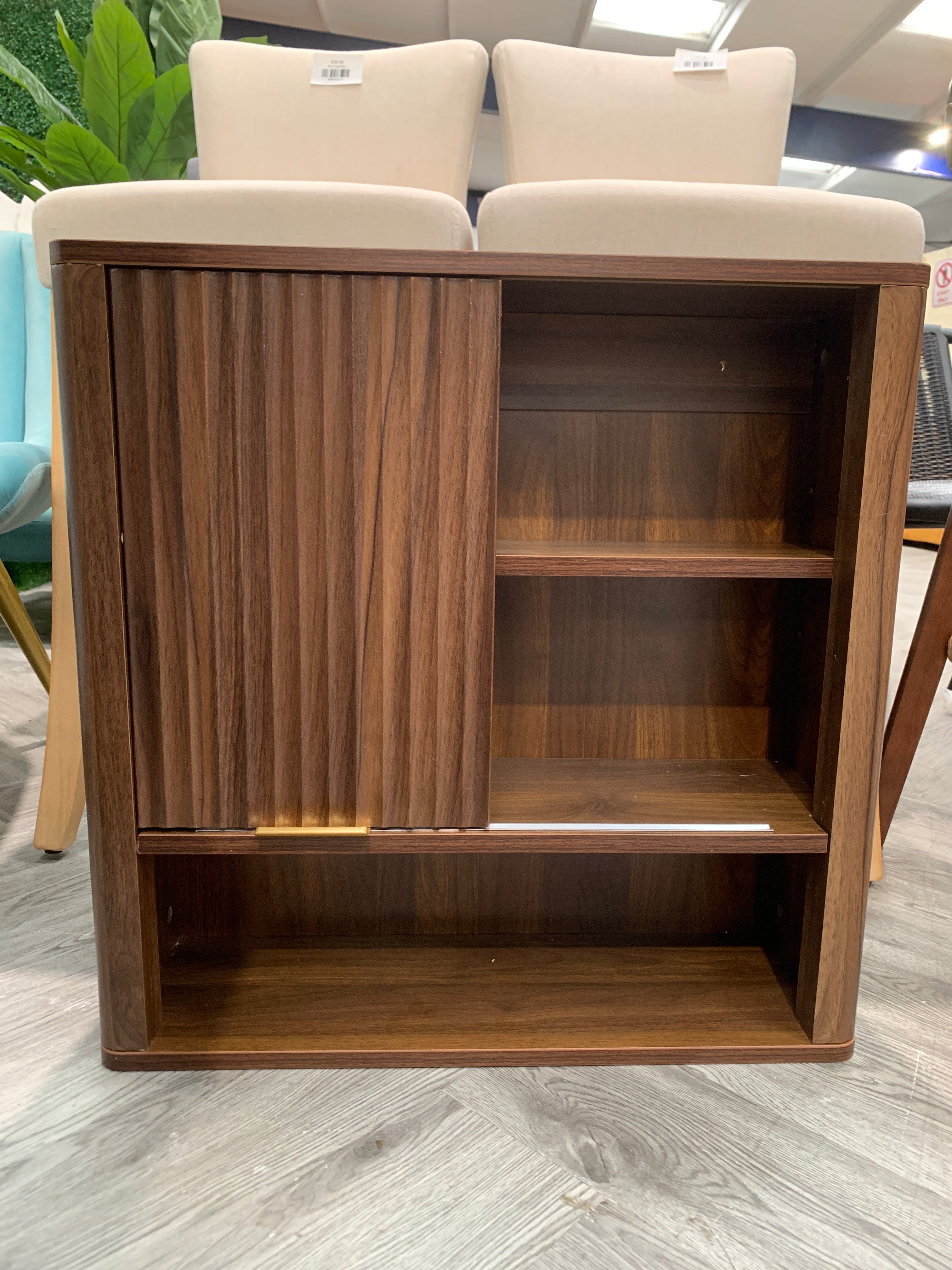 Wall Mounted Wooden Bathroom Cabinet with Sliding Door Walnut