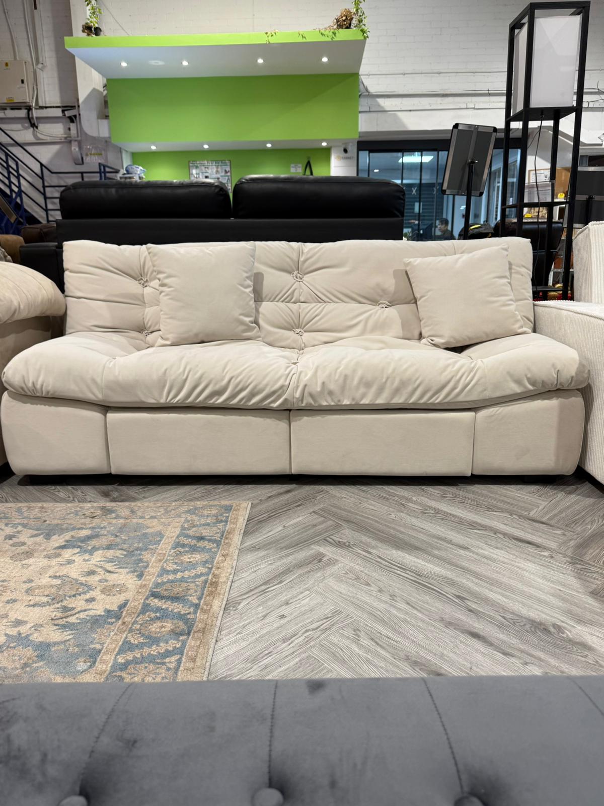 Beige 2 Seater Upholstered Sofa Bed with Cushions