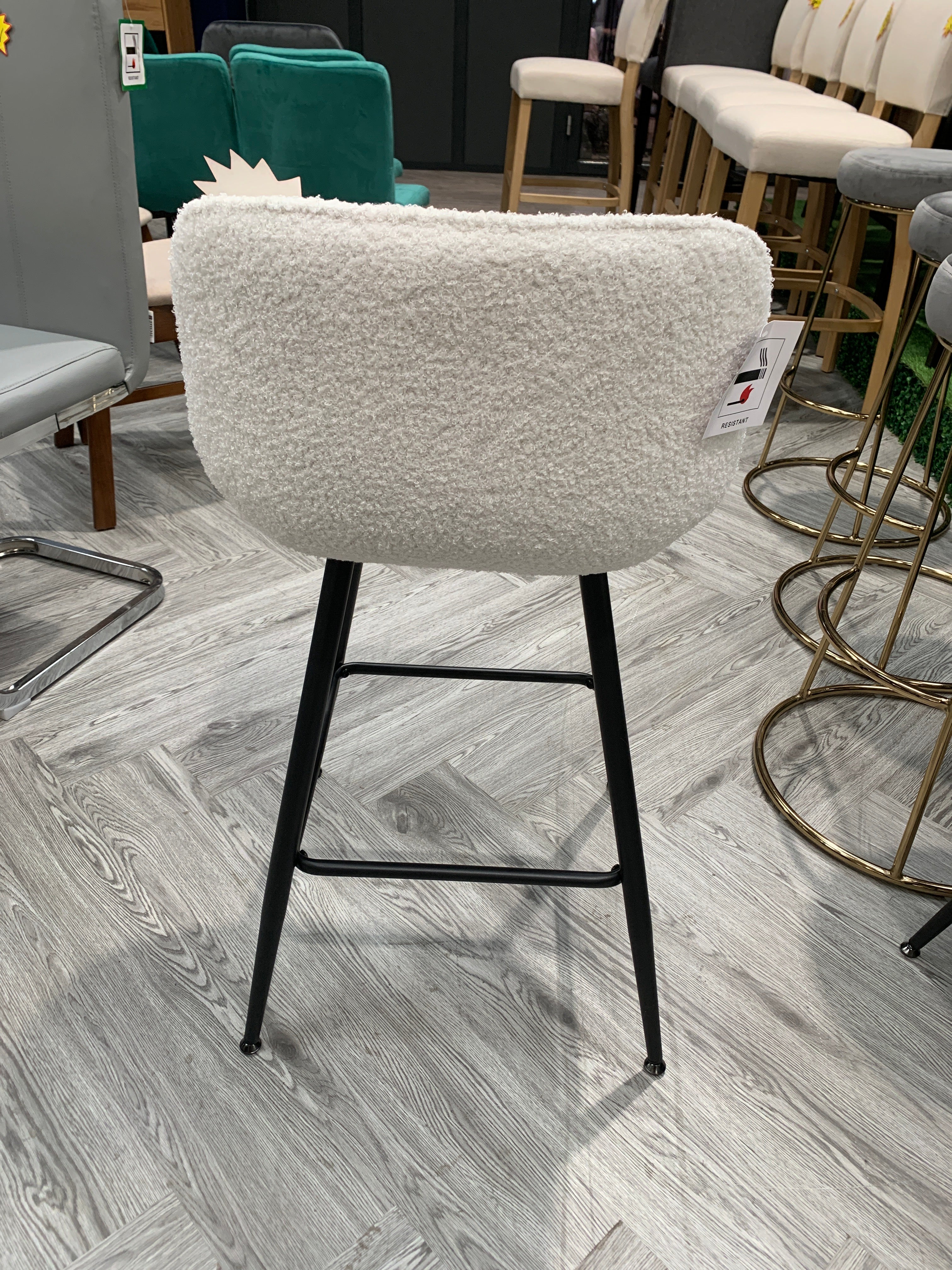 Sherpa Fleece Upholstered Bar Stool with Metal Legs White 1PC