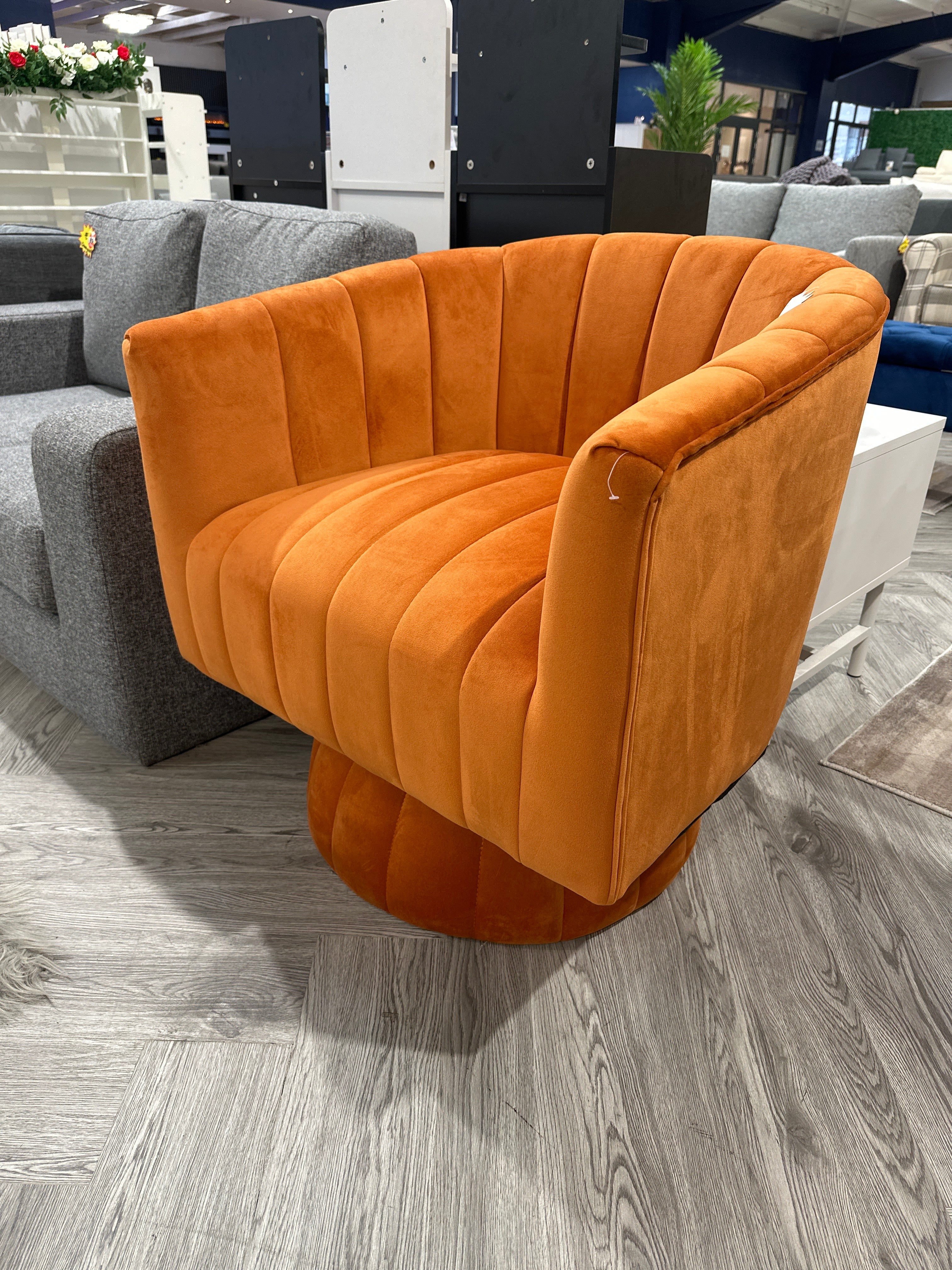 Velvet Upholstered Swivel Accent Armchair Orange