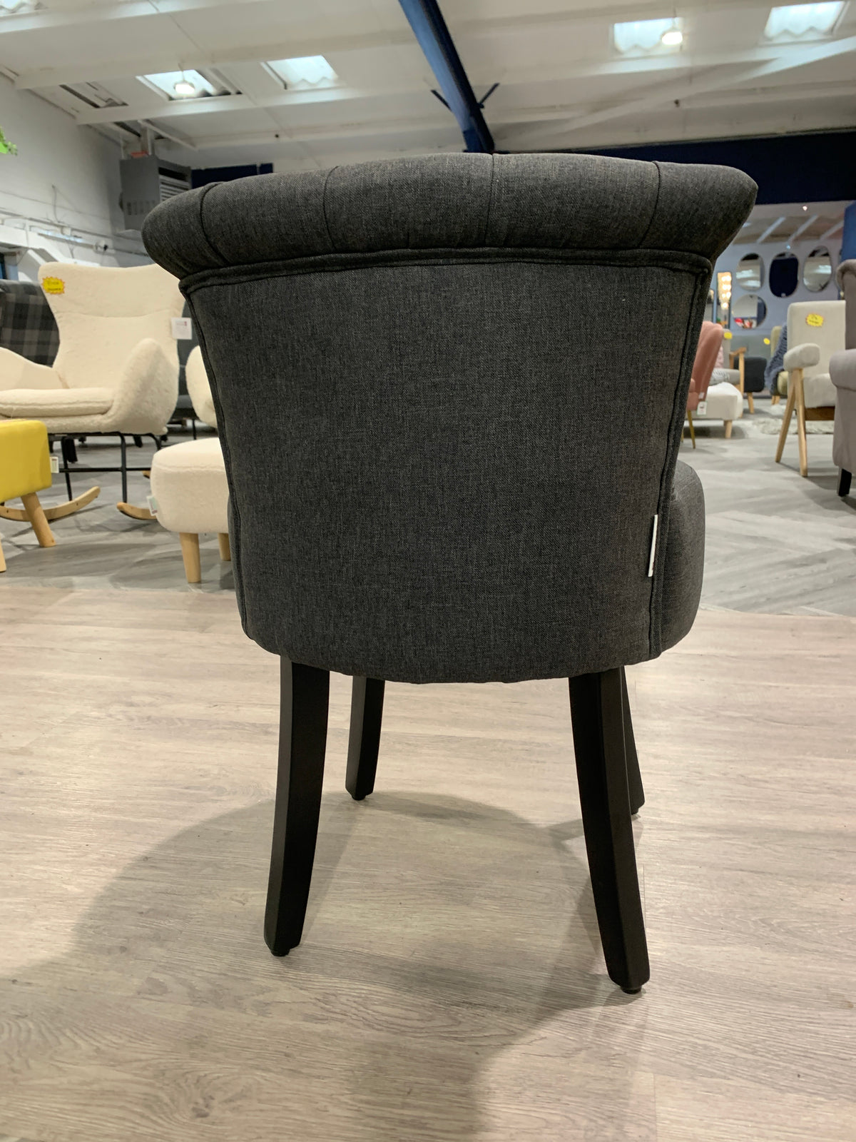 Modern Grey Linen Upholstered Buttoned Dressing Table Stool