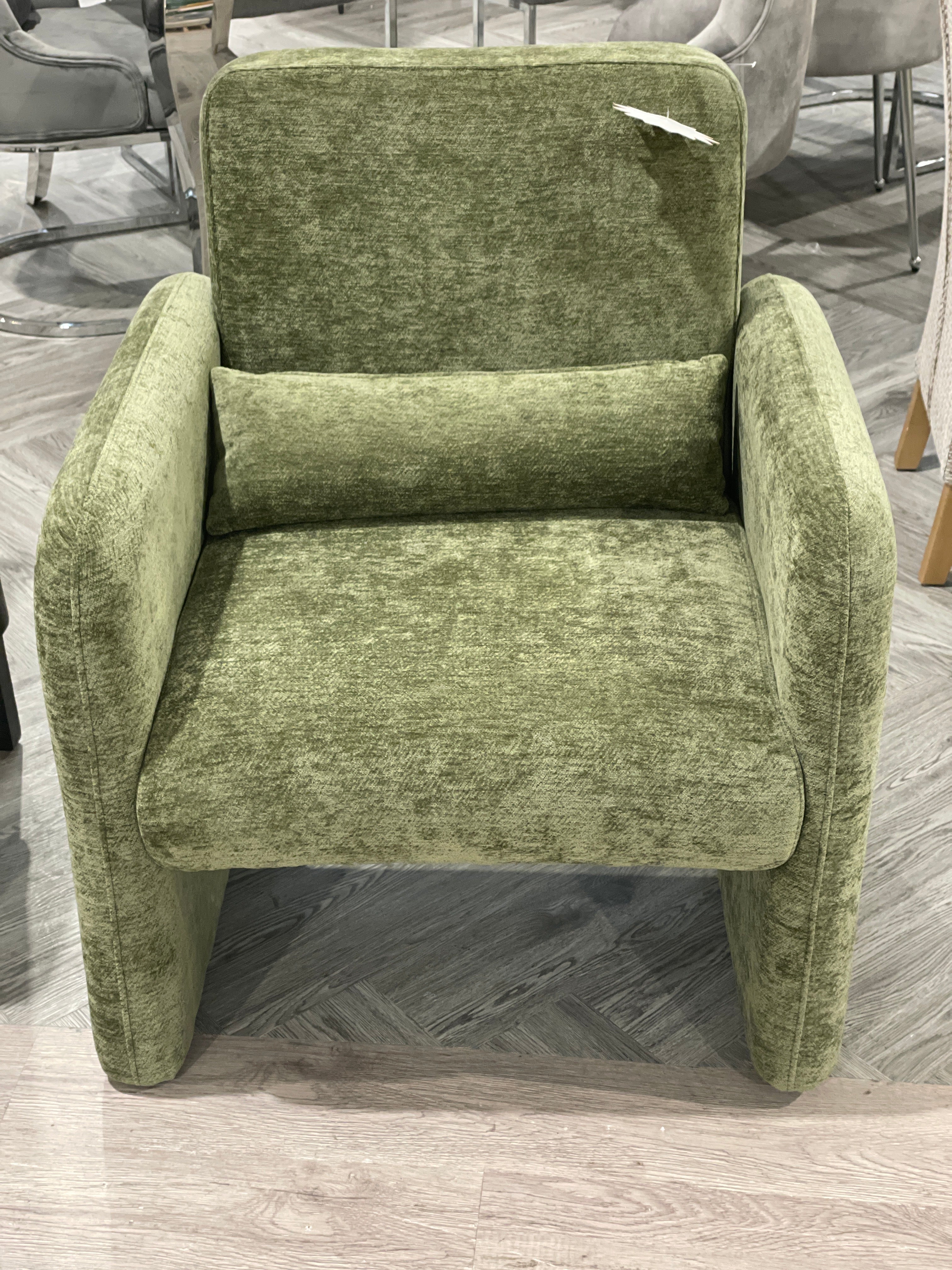 Chenille Modern Accent Chair Armchair with Lumbar Pillow Green