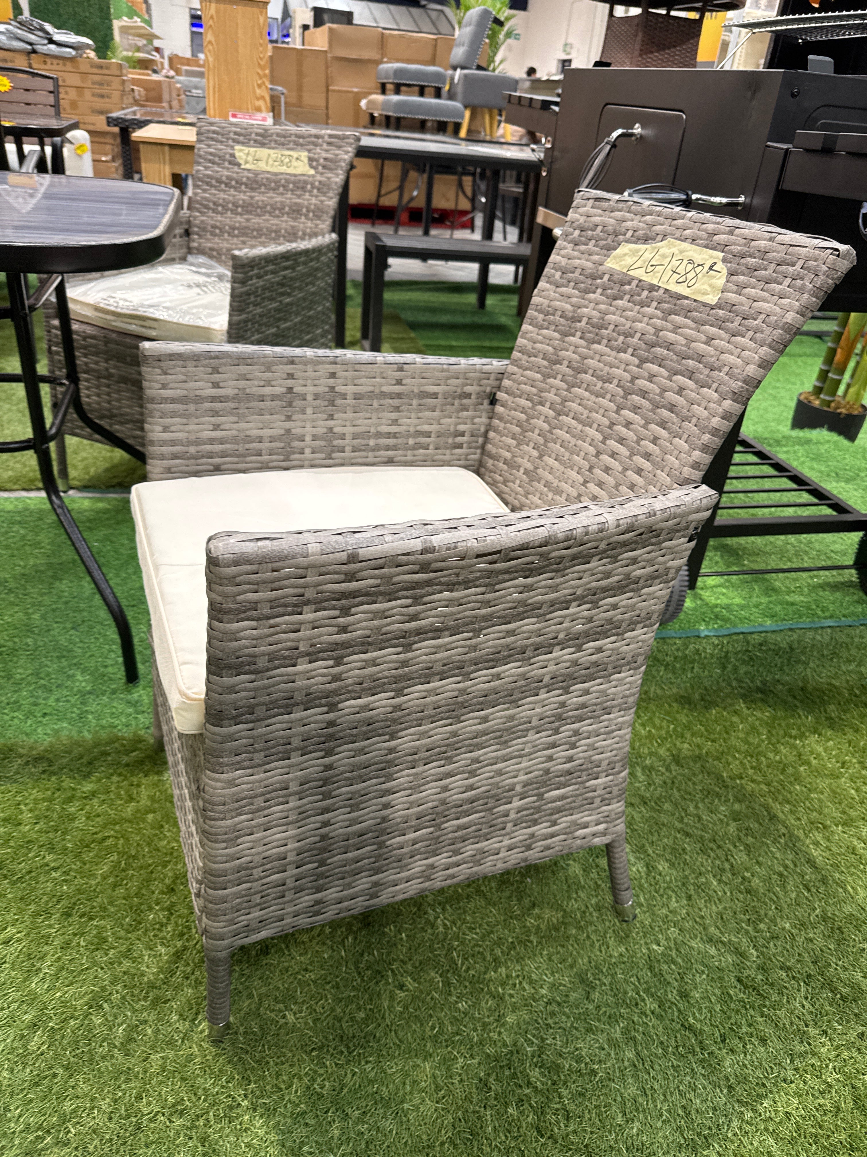 Rustic Rattan Waterproof Garden Armchair with Cushion Grey 1PC