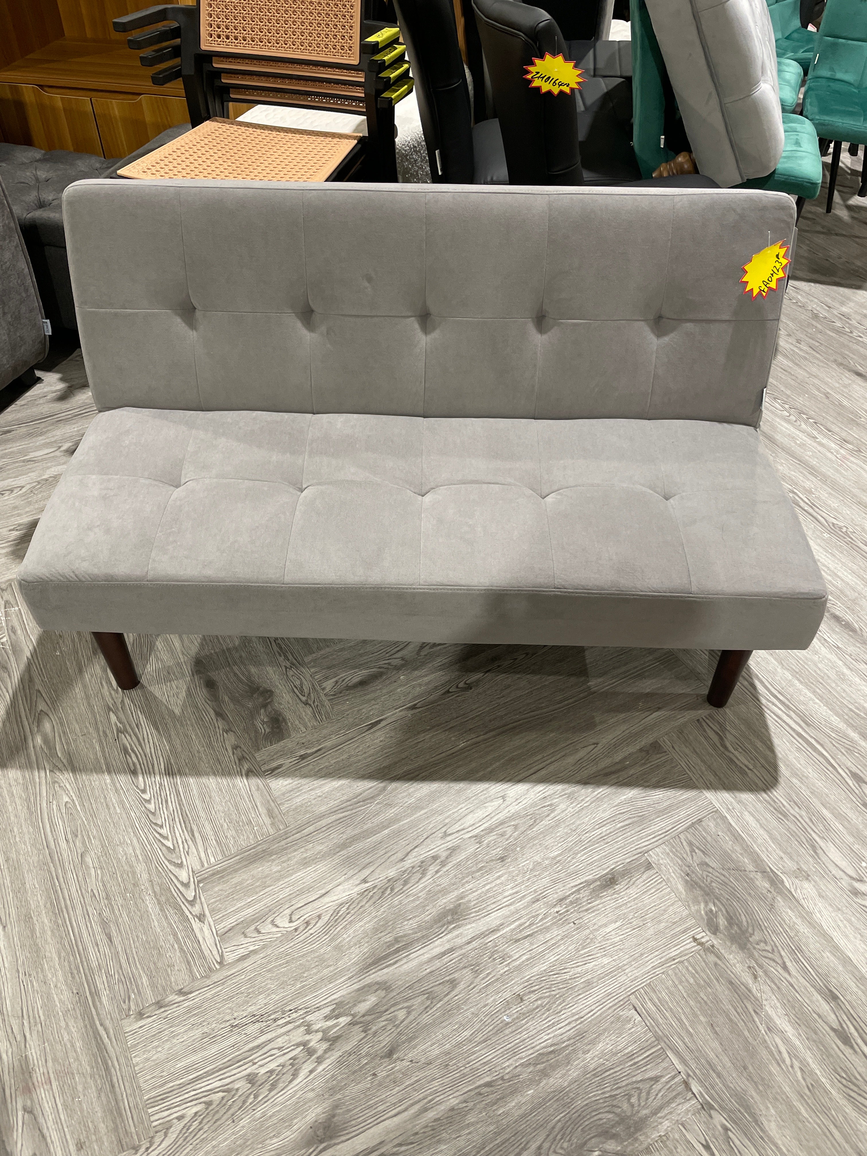 Small Convertible Linen Sofa Bed with Wooden Legs Grey