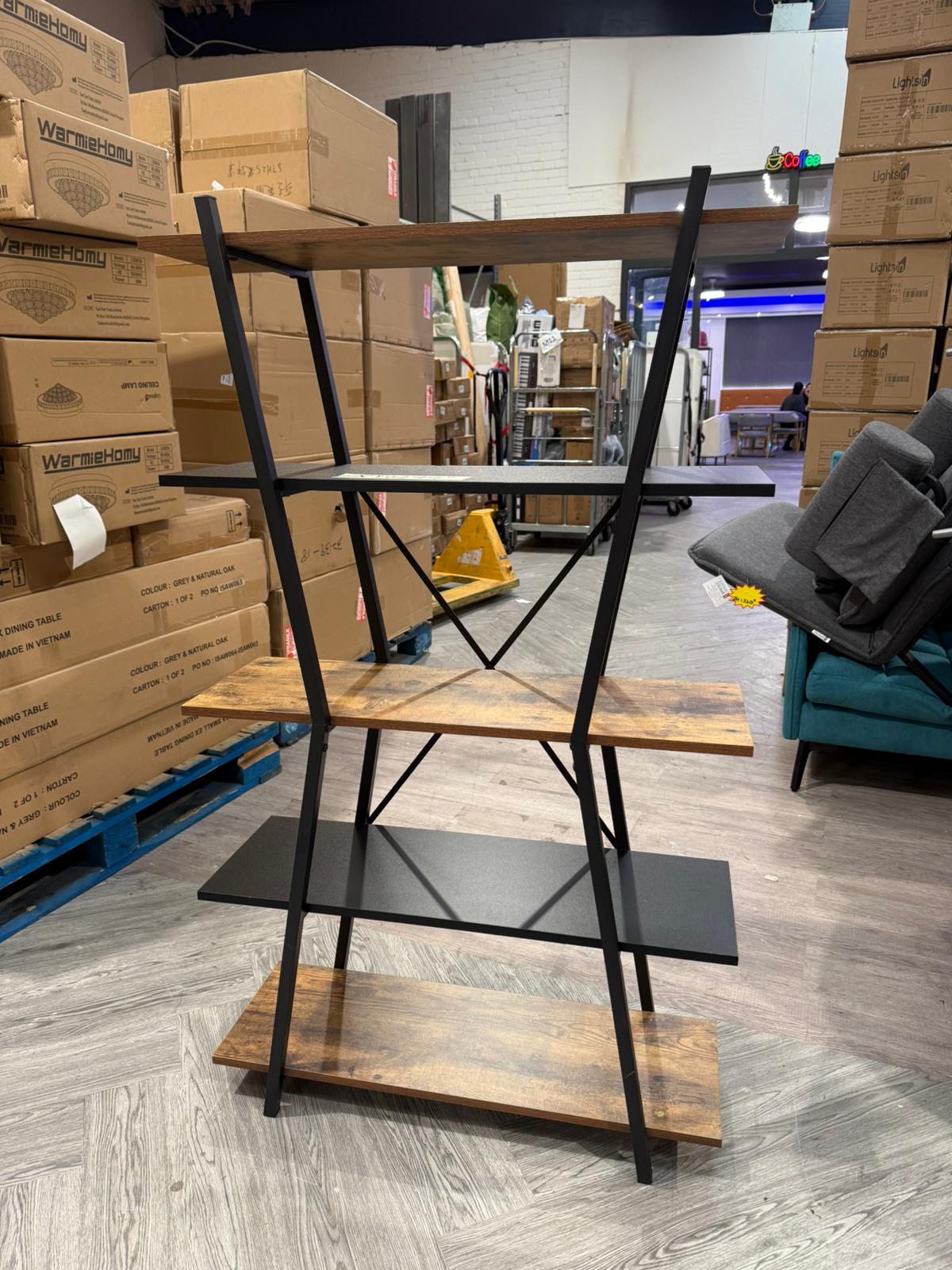 Industrial 5 Tier Open Storage Rack with Metal Frame Brown and Black