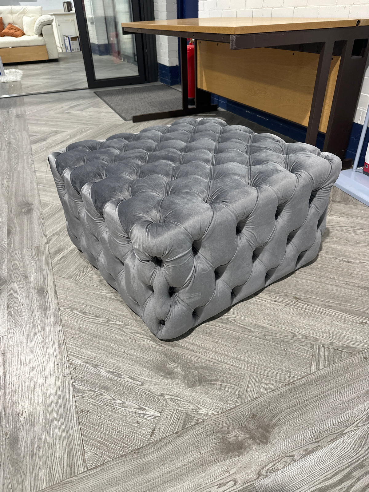 Square Velvet Upholstered Buttoned Footstool Ottoman Grey