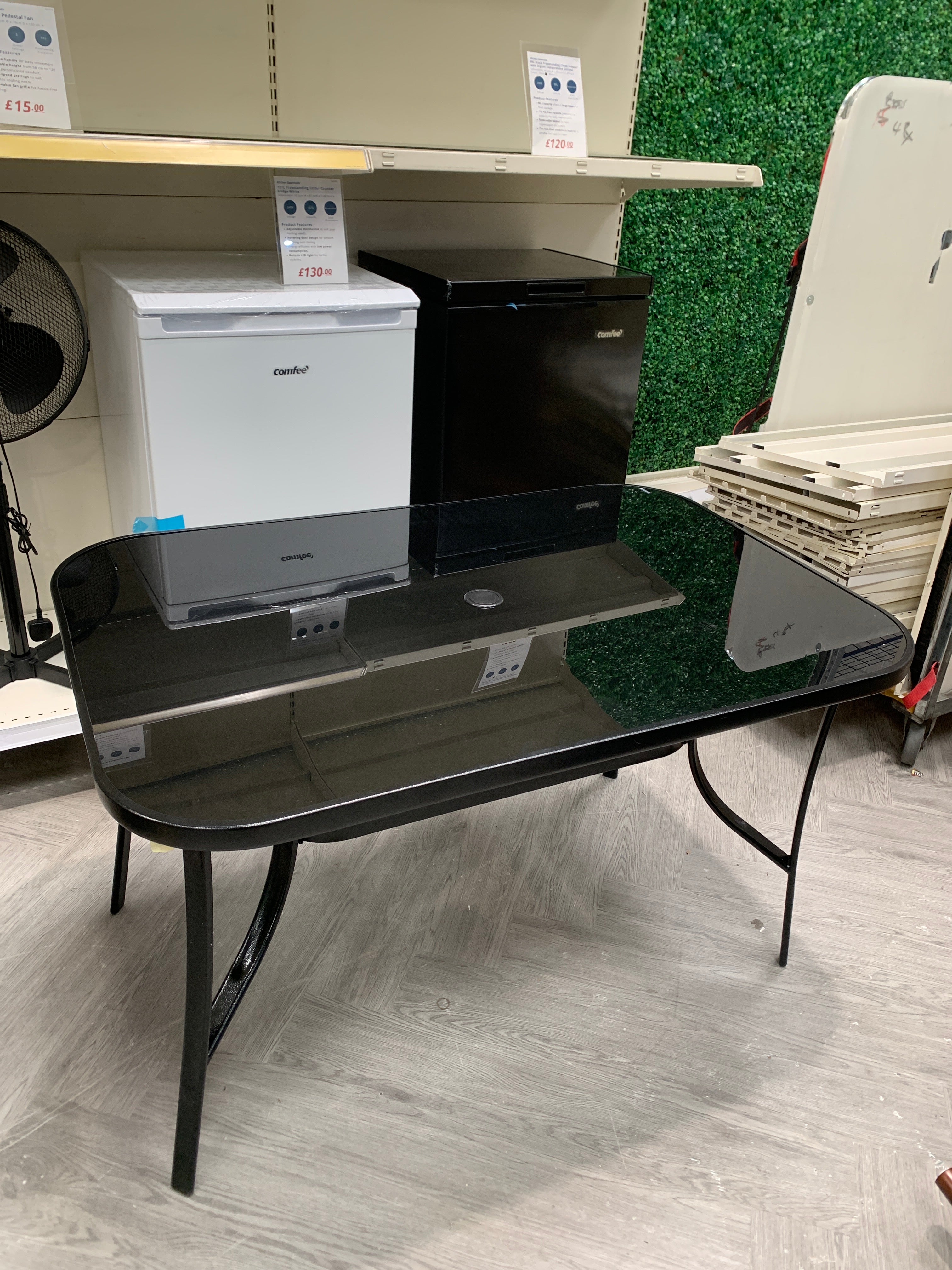 Rectangular Metallic and Tempered Glass Garden Table with Parasol Hole Outdoor