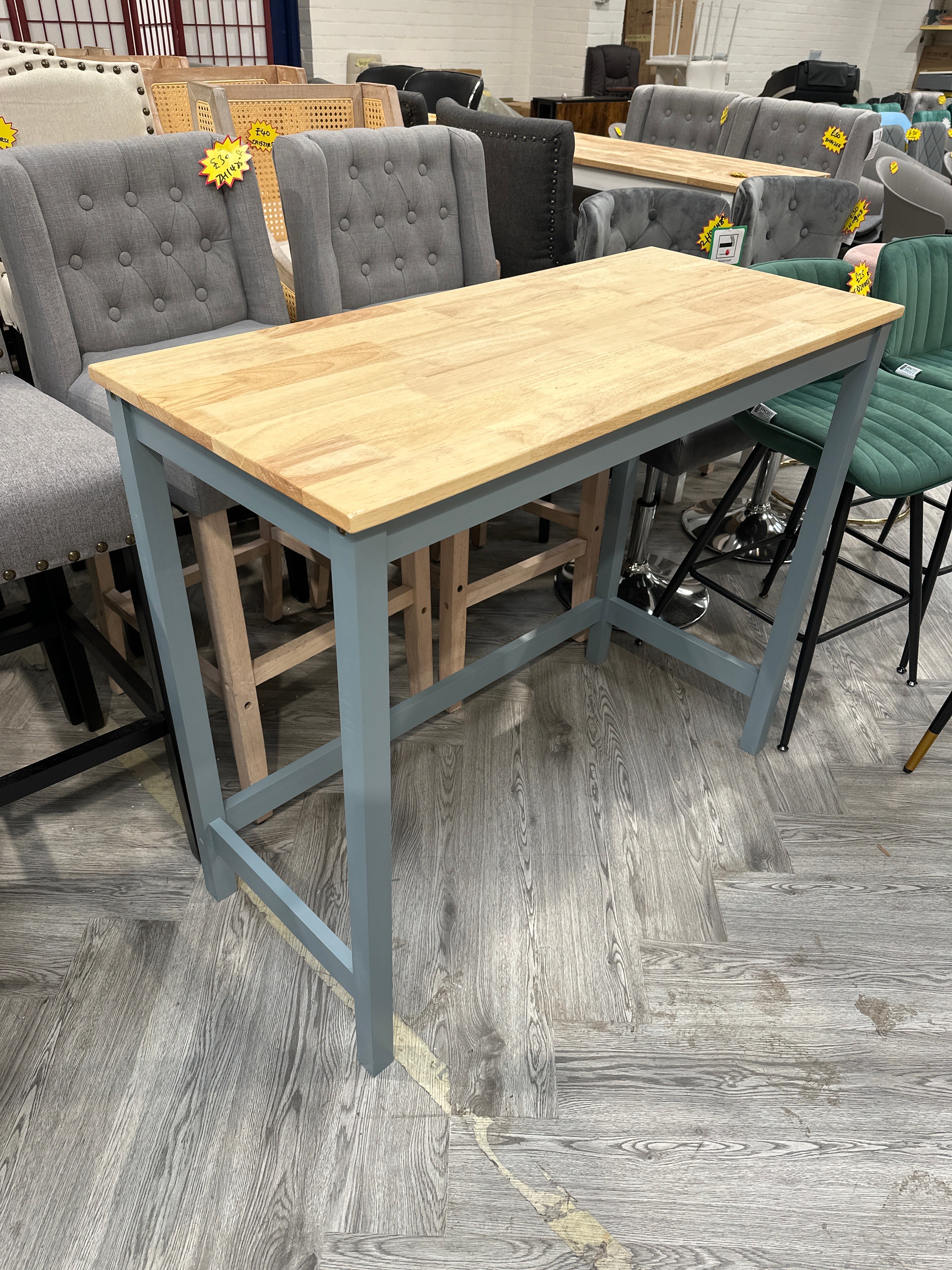 Modern Grey Wooden Frame Bar Table with Wooden Top