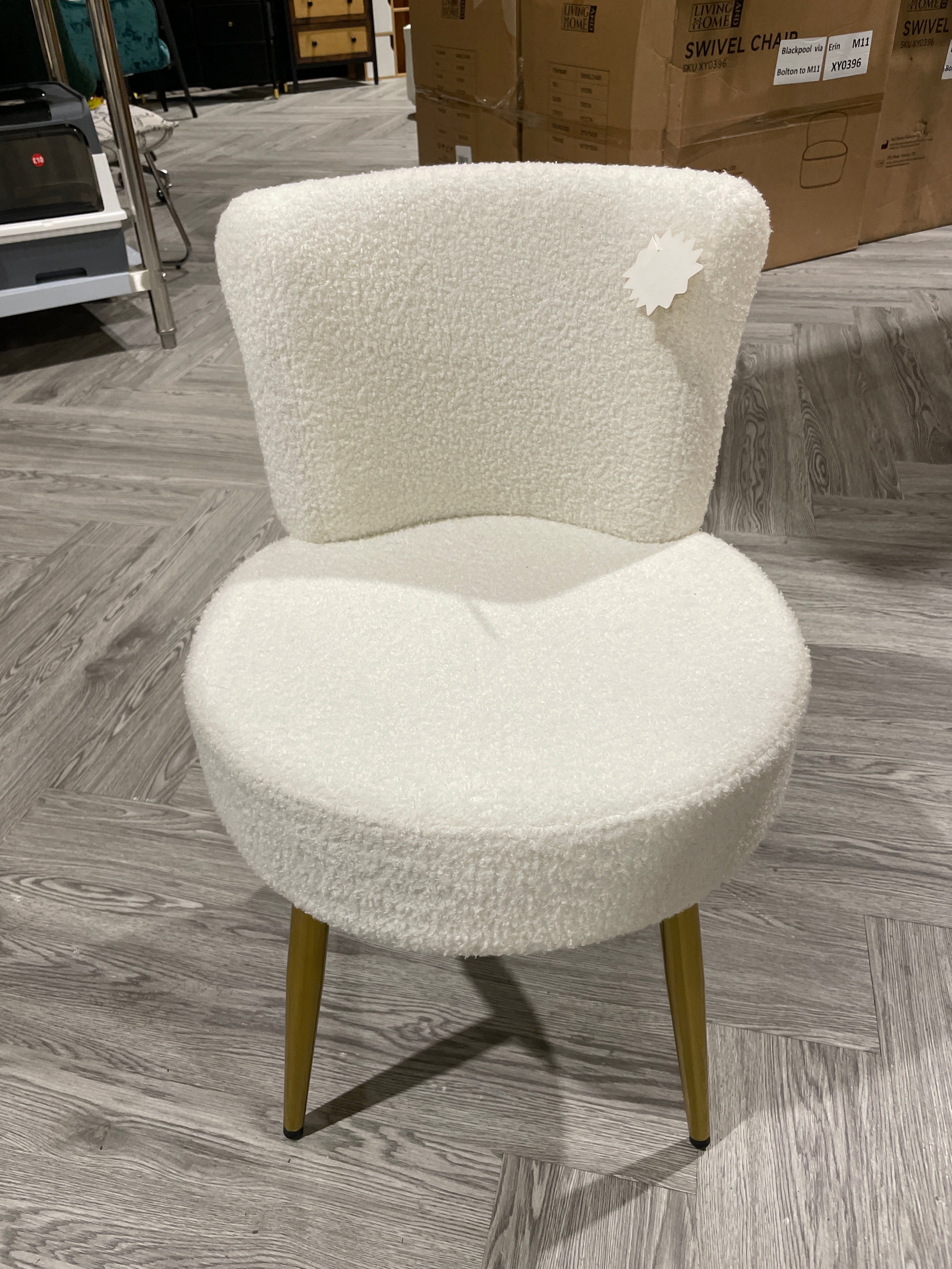 Teddy Upholstered Dressing Table Stool with Golden Metal Legs