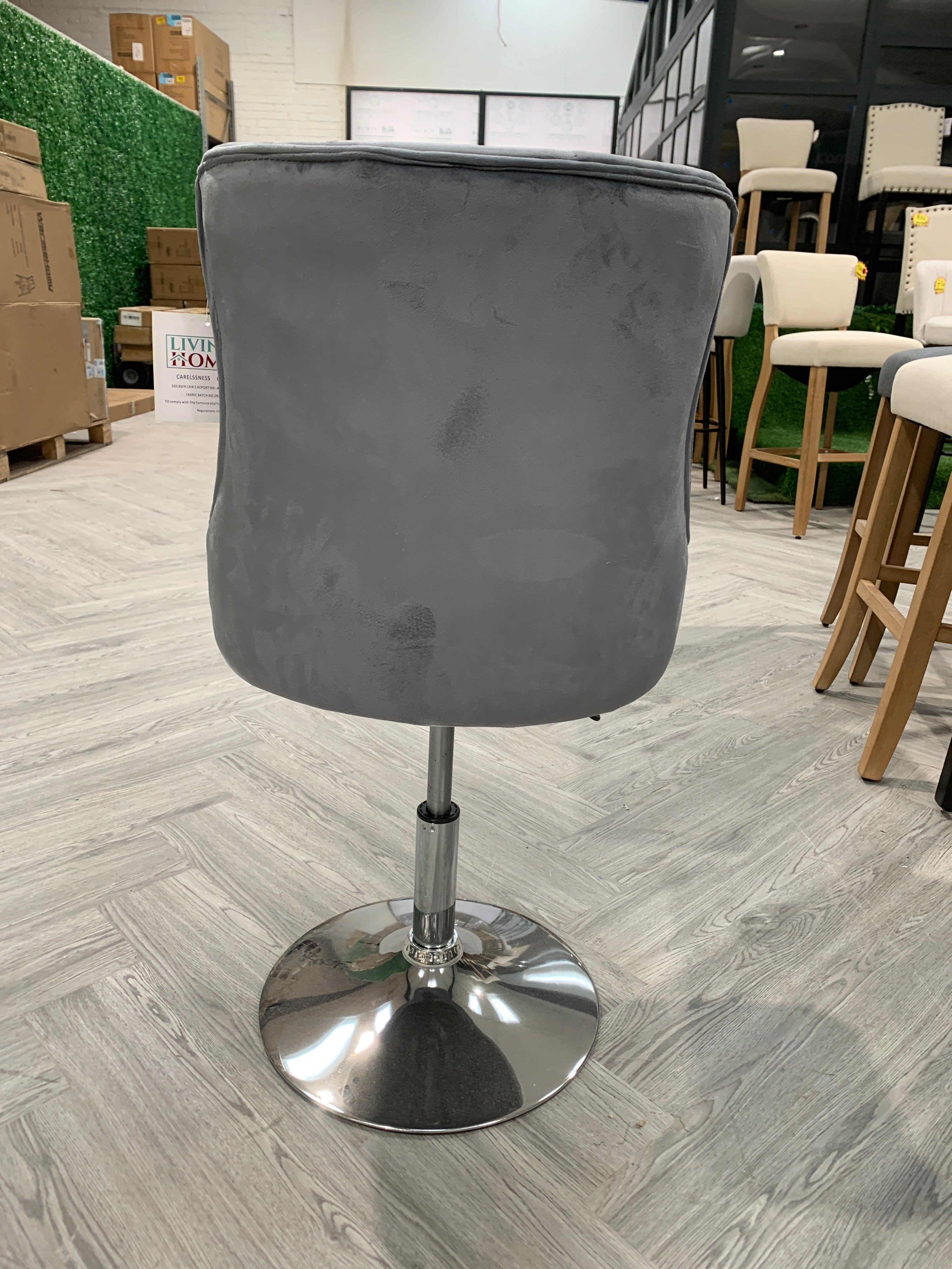 Modern Velvet Upholstered Adjustable Bar Stool with Polished Chrome Base