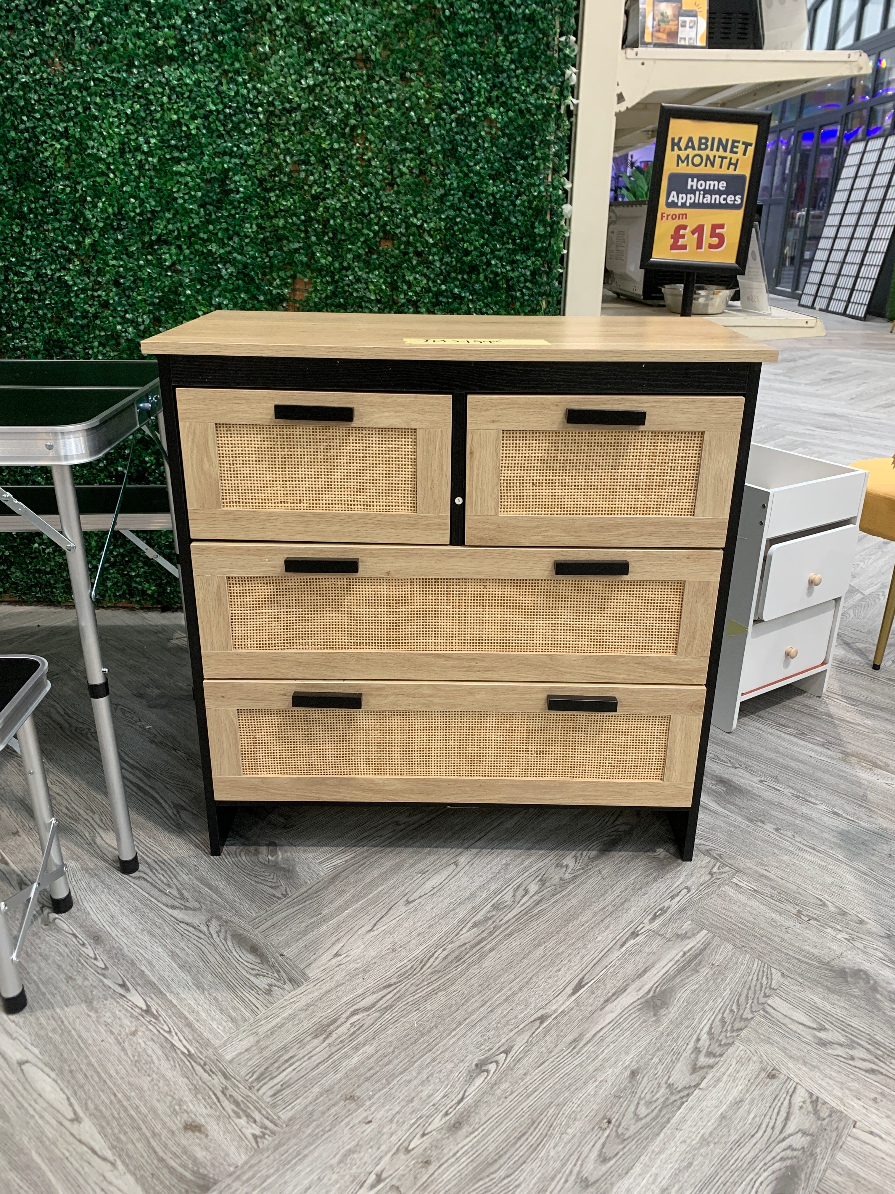 Wooden Storage Cabinet with Rattan Drawer Console Table