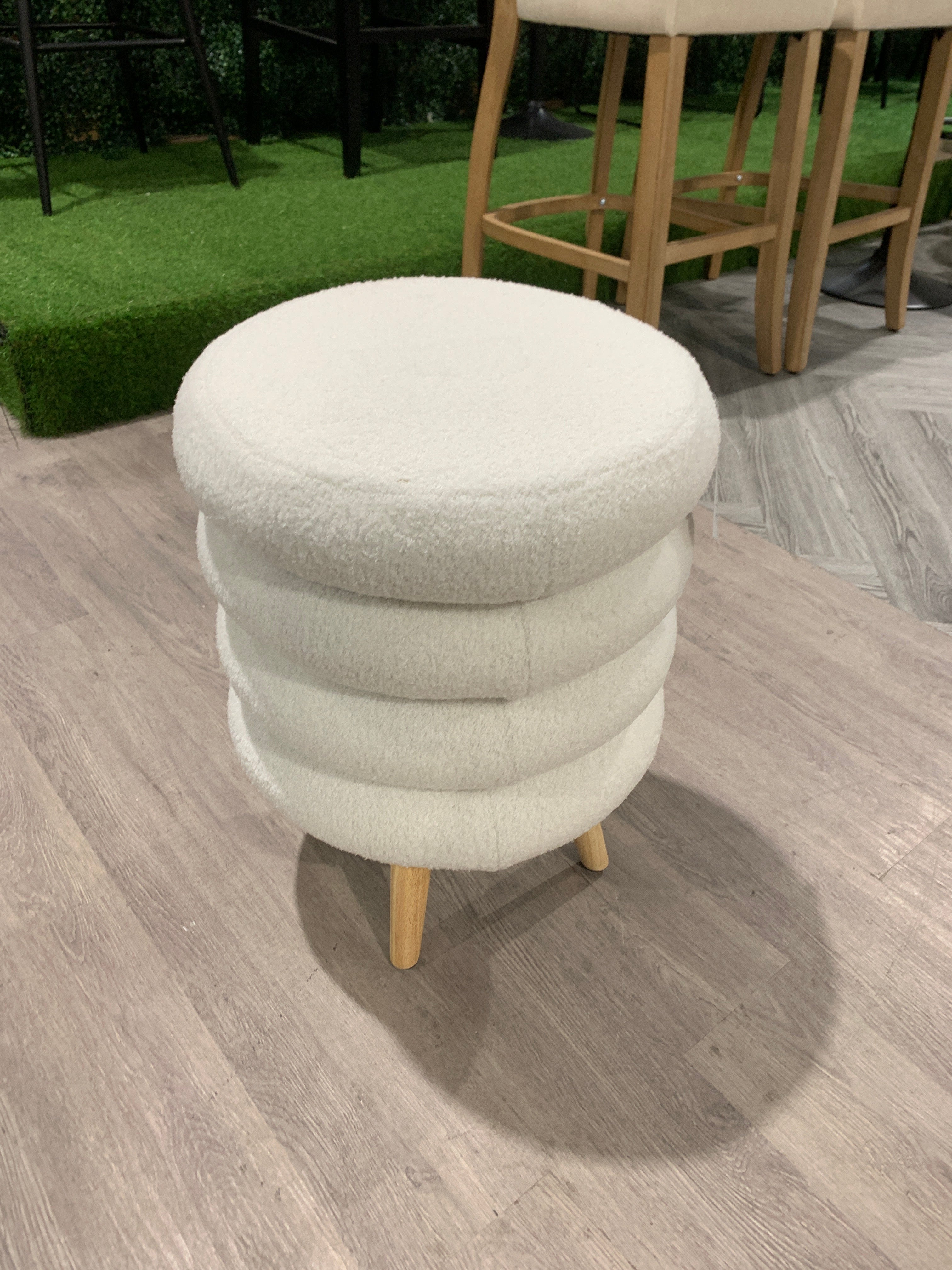 White Teddy Bear Fabric Footstool