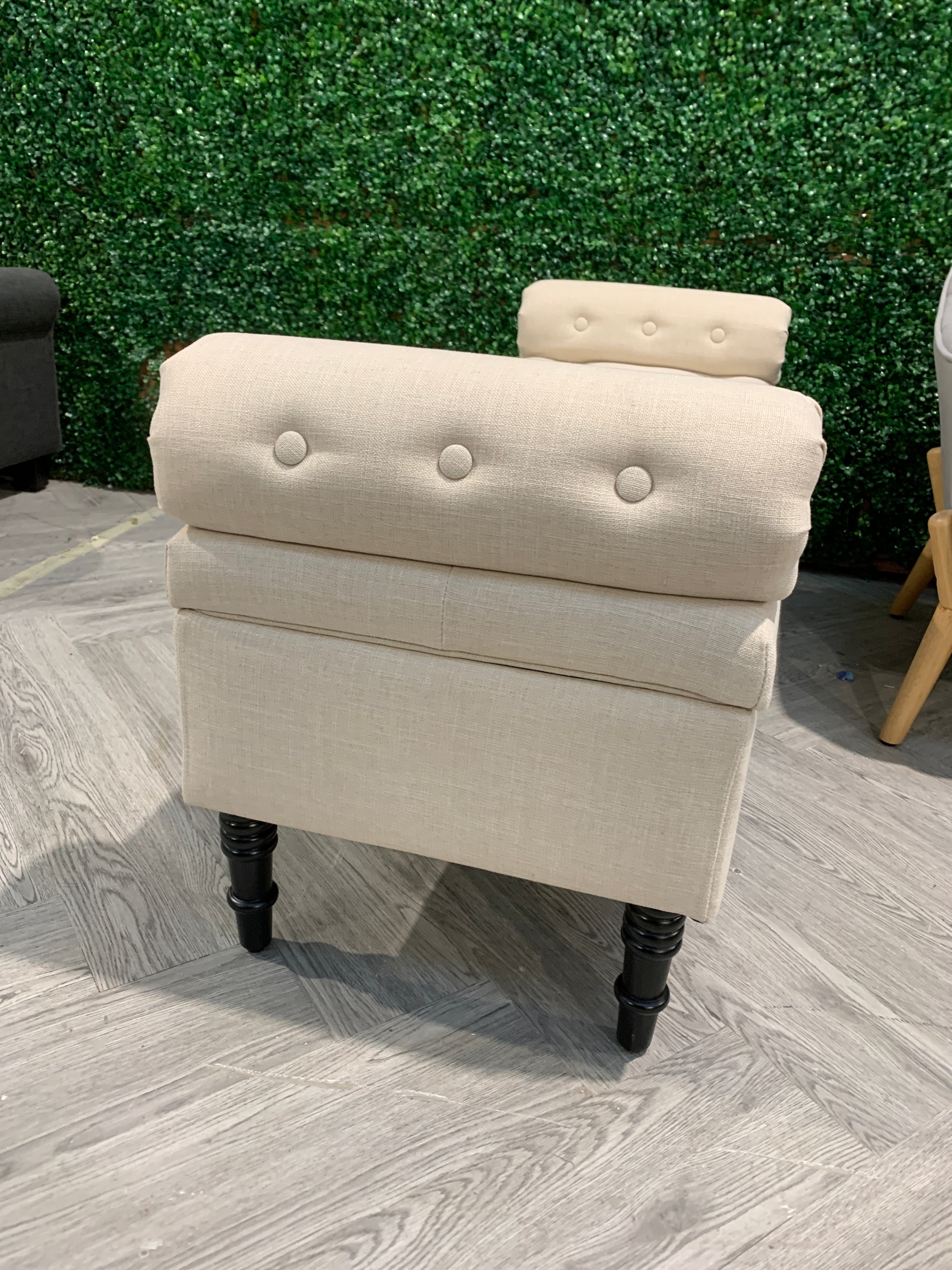 Beige Flip Top Storage Bench with Side Arms