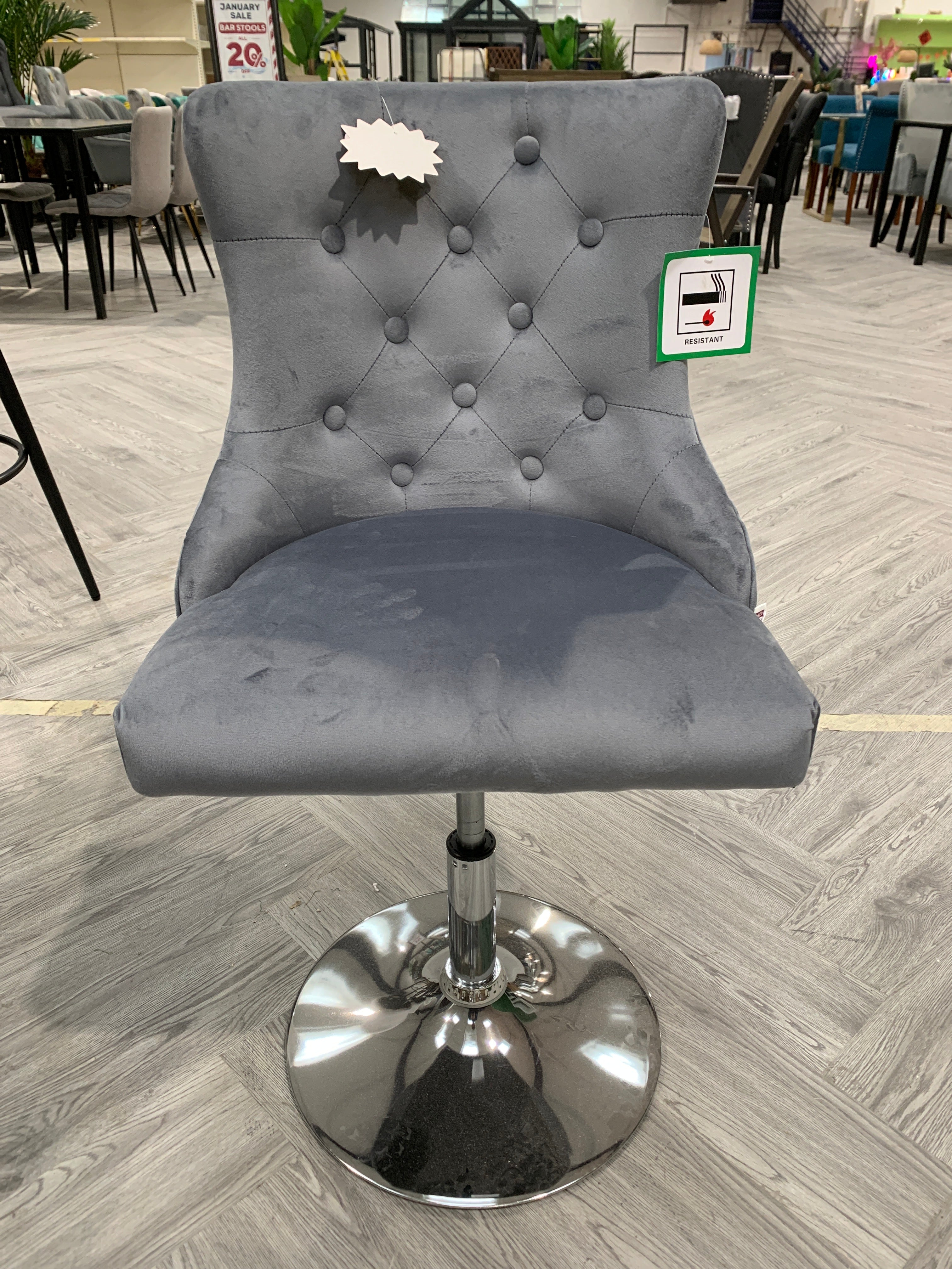 Modern Velvet Upholstered Adjustable Bar Stool with Polished Chrome Base