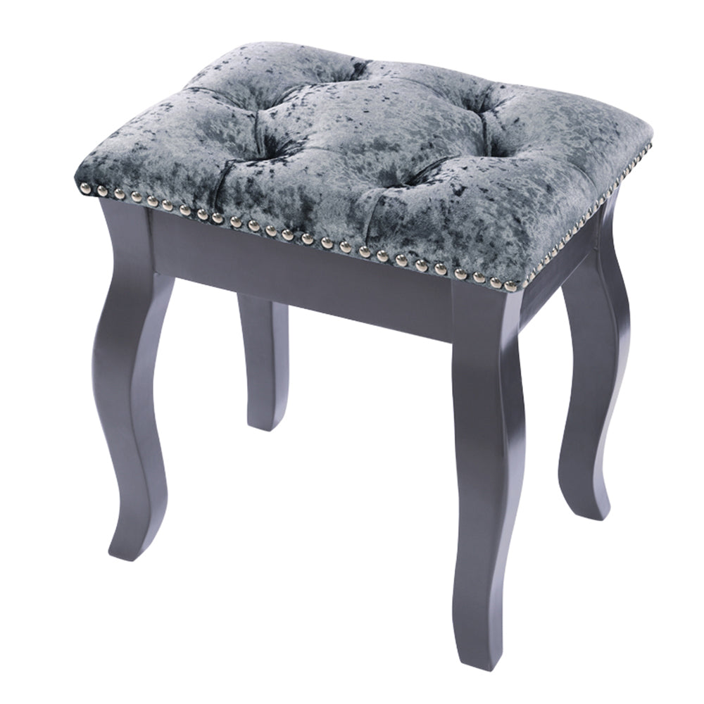 New Dressing Table Stool of Nailhead Trim and Wooden Legs Silver Grey