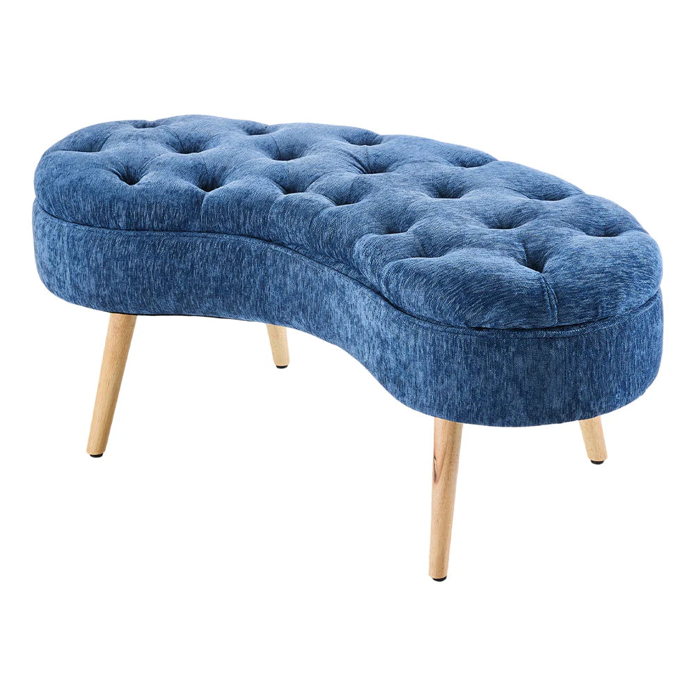 Modern Chenille Button Tufted Storage Bench with Removable Lid Blue
