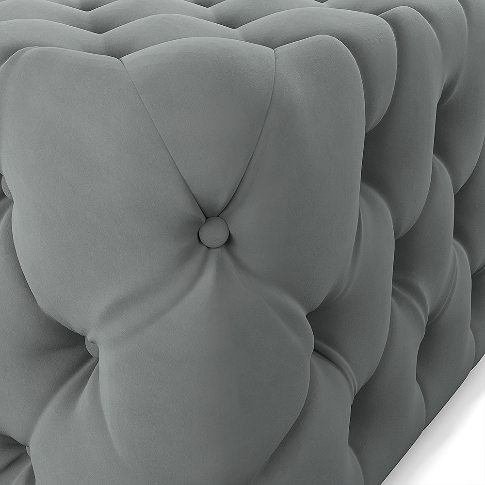 New Grey Velvet Buttoned Tufted Footstool 62cm x 62cm