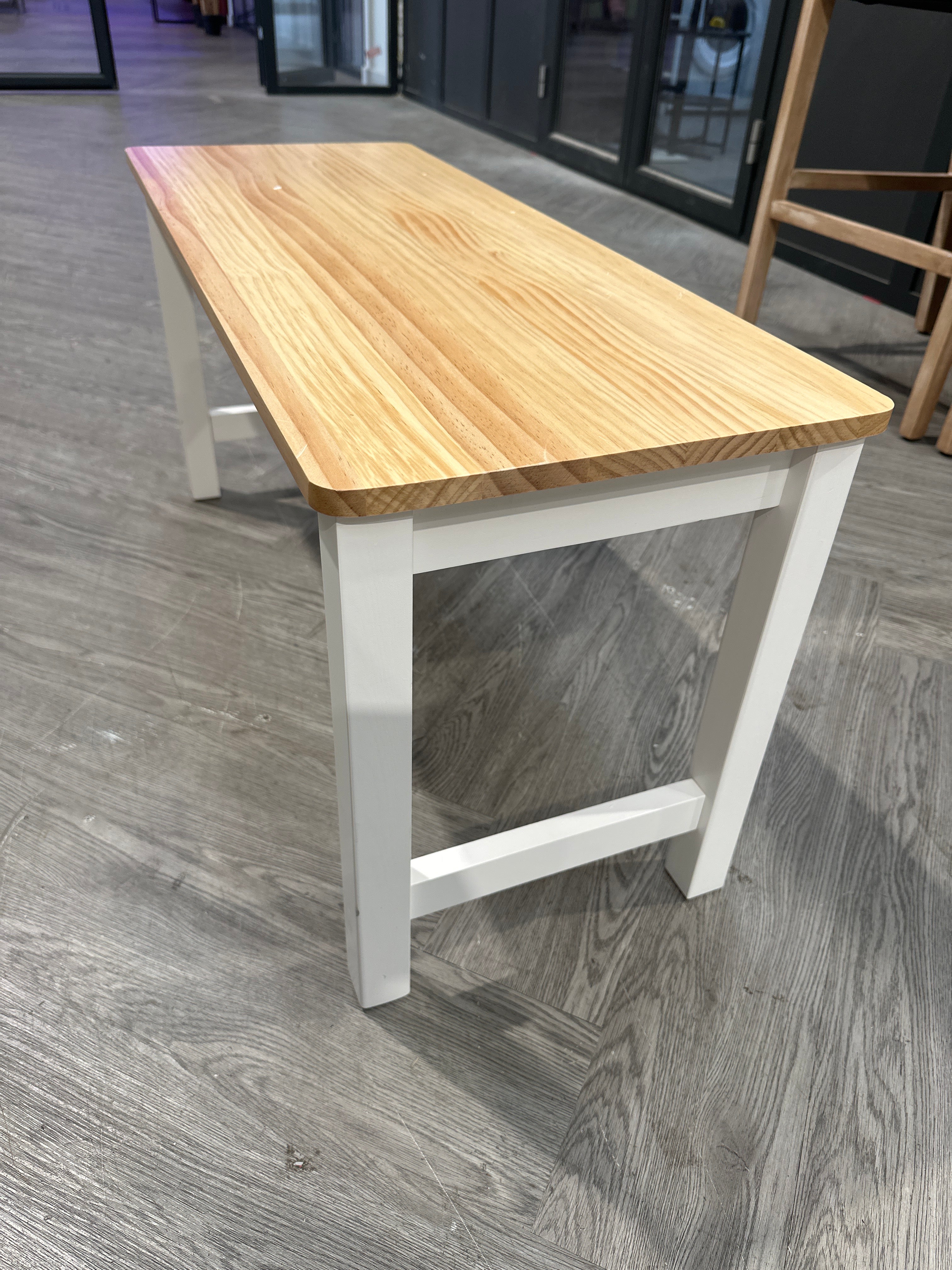 Pine Wood Bench with White Painted Base