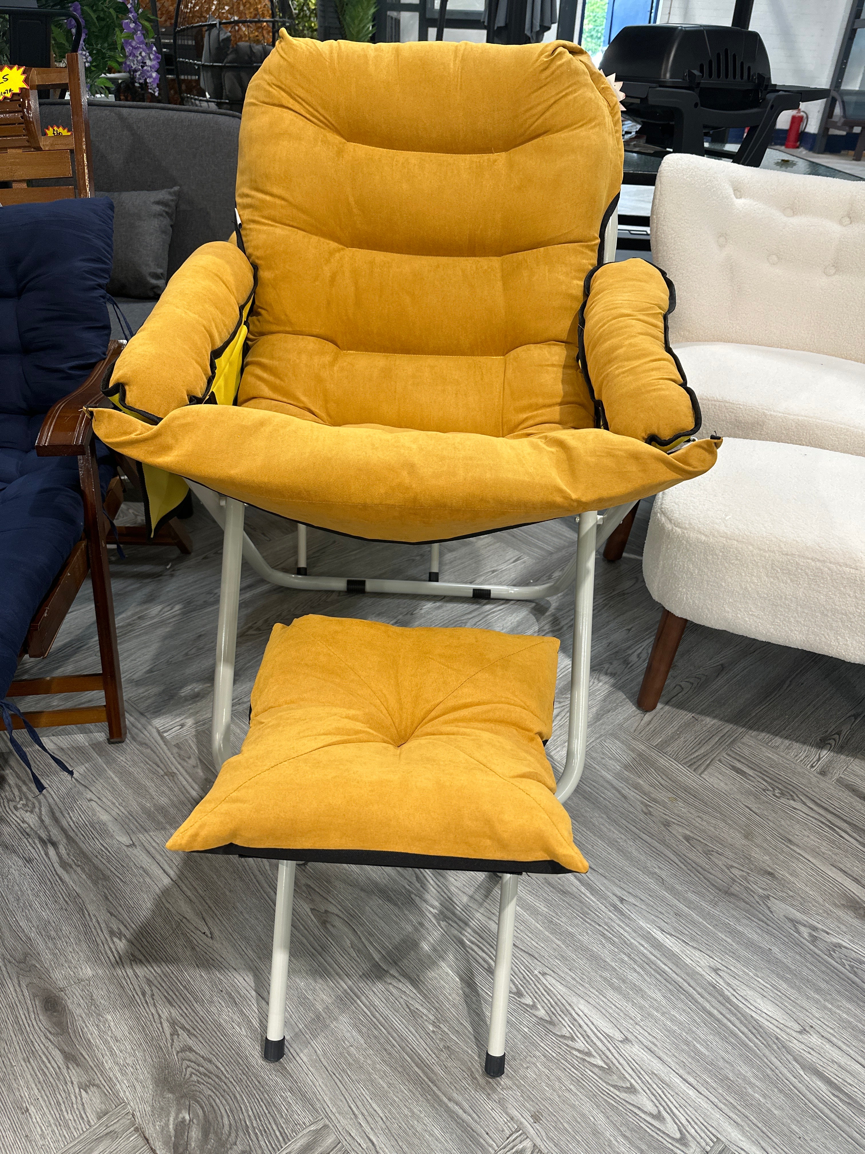 Yellow Outdoor Foldable Garden Chair with Footstool