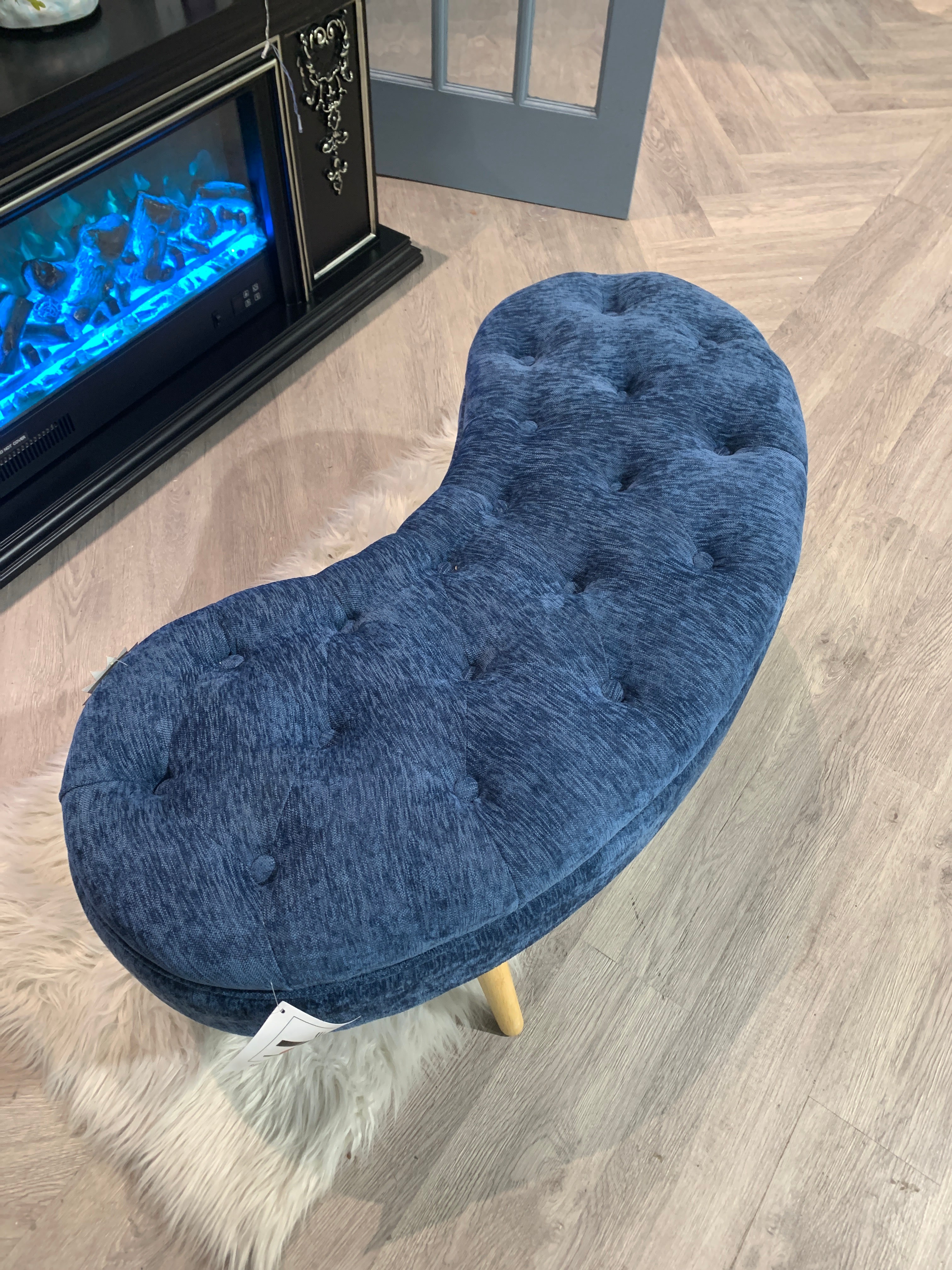 Modern Chenille Button Tufted Storage Bench with Removable Lid Blue