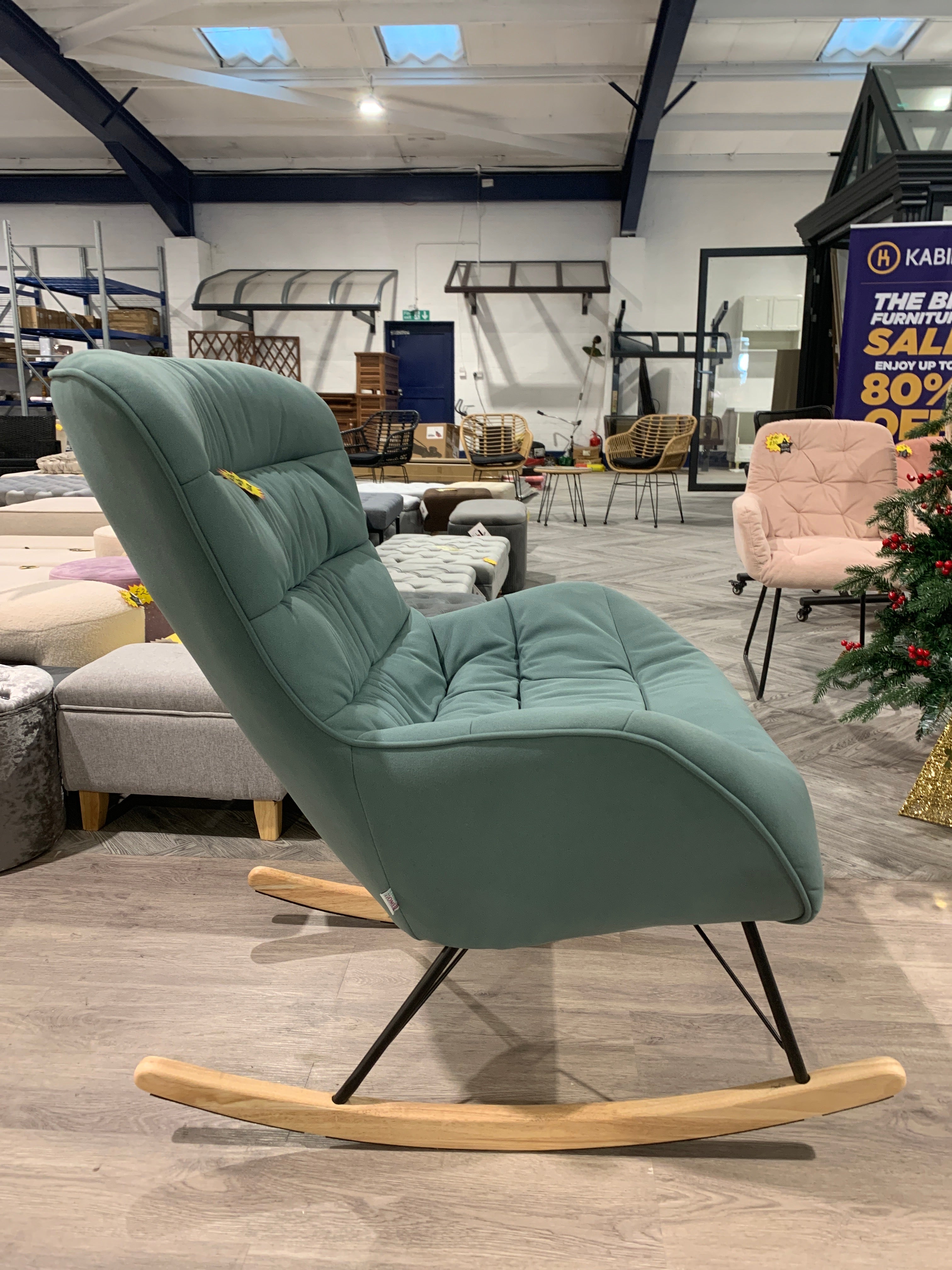 Light Cyan Nordic Wooden Rocking Chair for Living Room