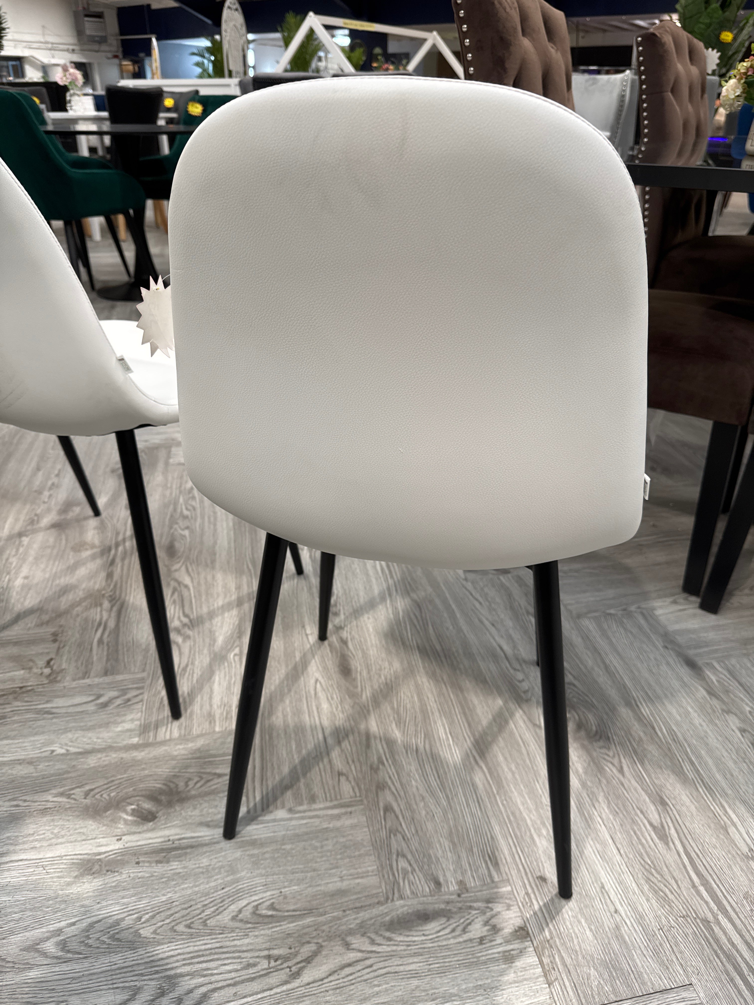 Modern White Faux Leather Dining Chair with Black Metal Legs 1PC